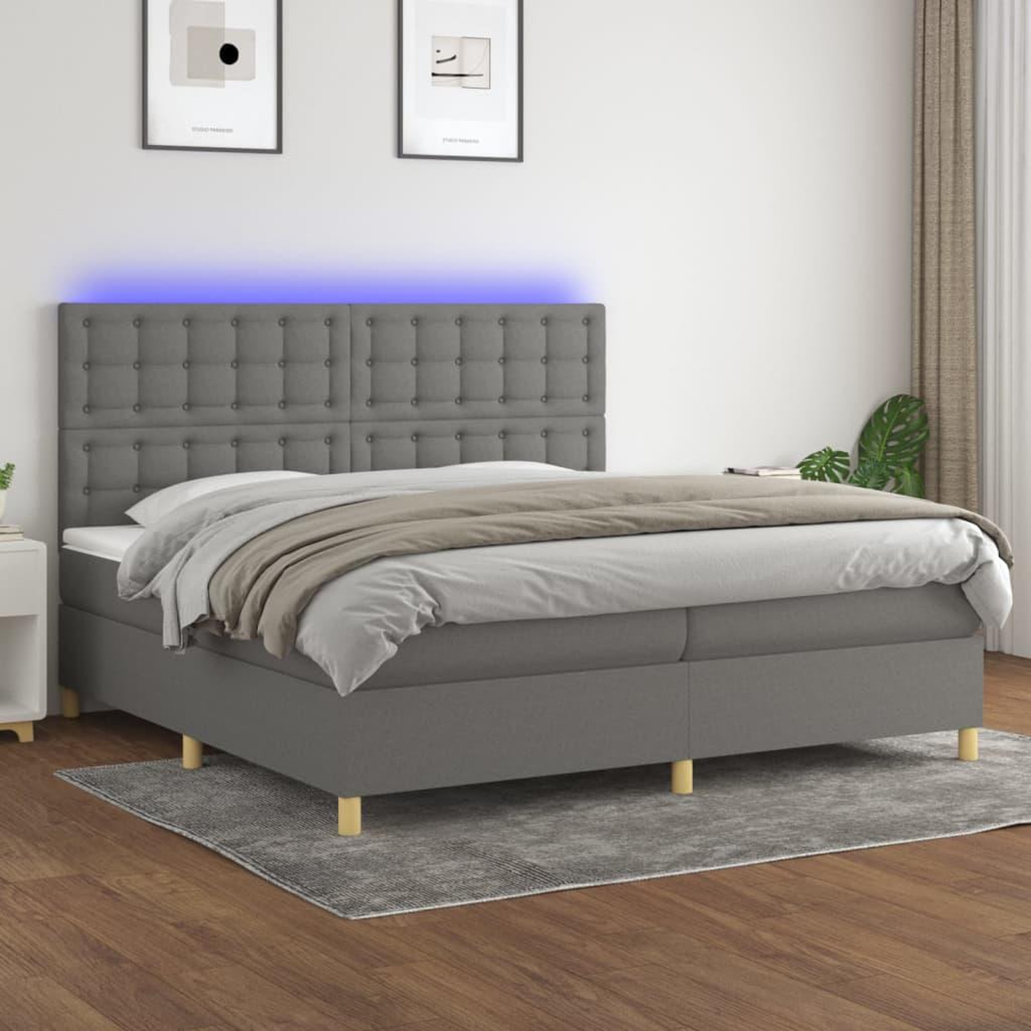 Voir la diapositive 1 : VIDAXL Sommier a lattes de lit et matelas et LED Gris fonce 200x200 cm