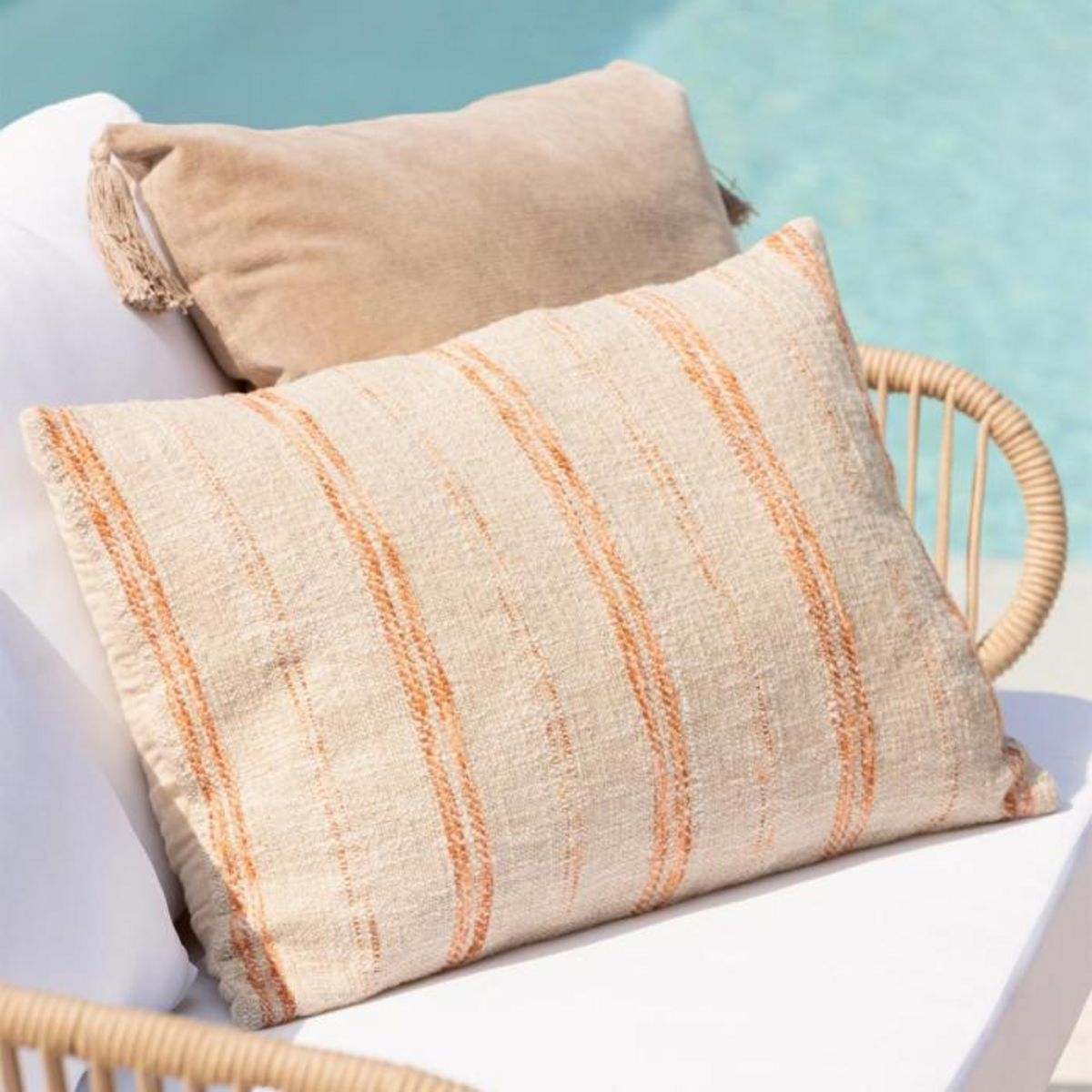 Paris Prix Coussin Déco en Lin  Noreen  40x60cm Beige & Orange