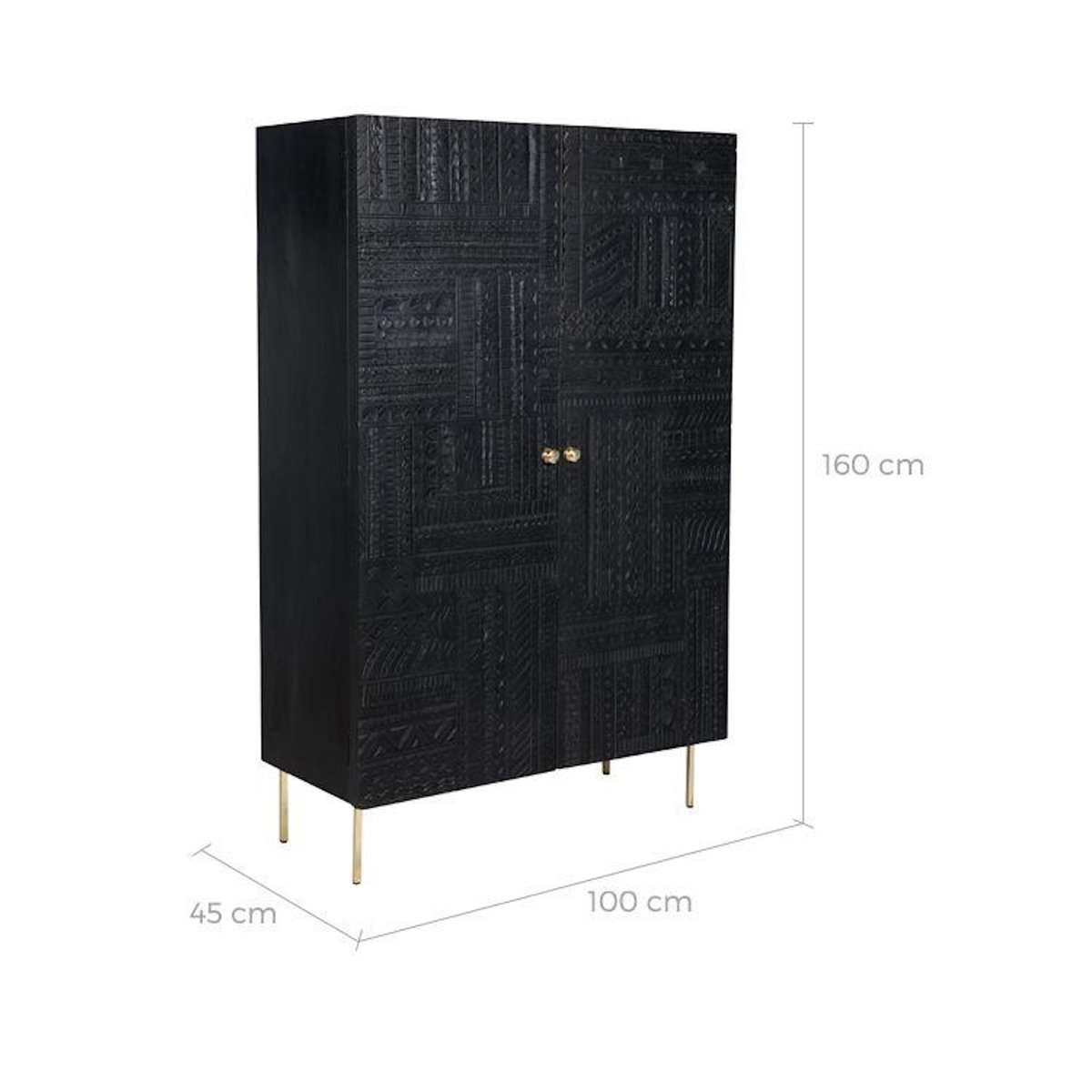 Rendez vous déco Armoire gravée en bois noir et métal doré-Chimane