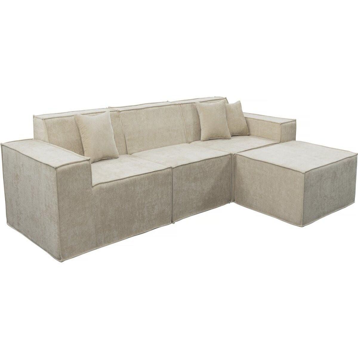 Habitat et Jardin Canapé droit modulable avec ottoman en tissu texturé  Lusso  - 4 places - Beige