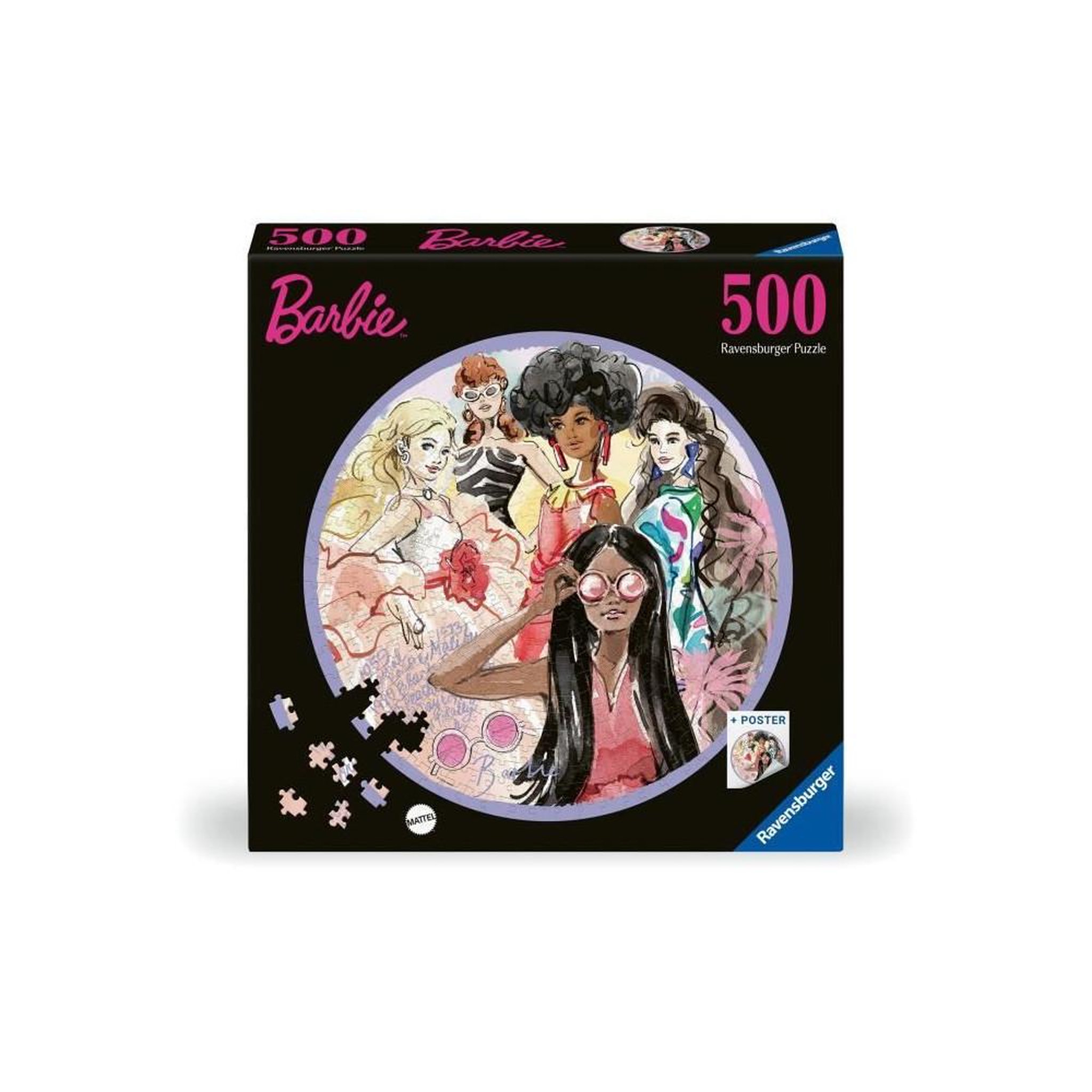 RAVENSBURGER Puzzle rond 500 pièces Barbie – L’icône du style depuis 1959 – Adulte & Enfant – Haute qualité