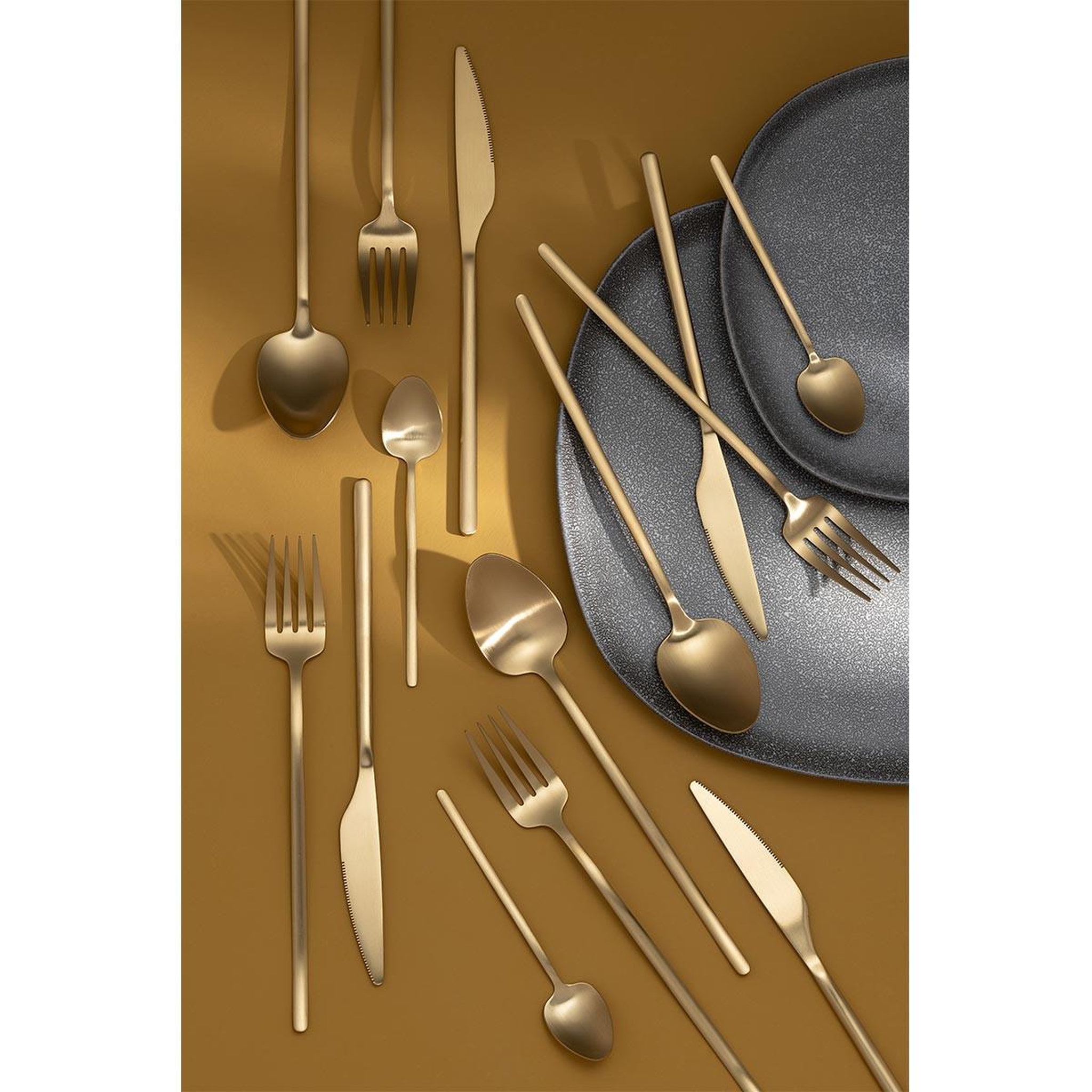 Voir la diapositive 4 : J-LINE Ménagère 24 Pièces en Inox  Irvin Mat  27cm Or