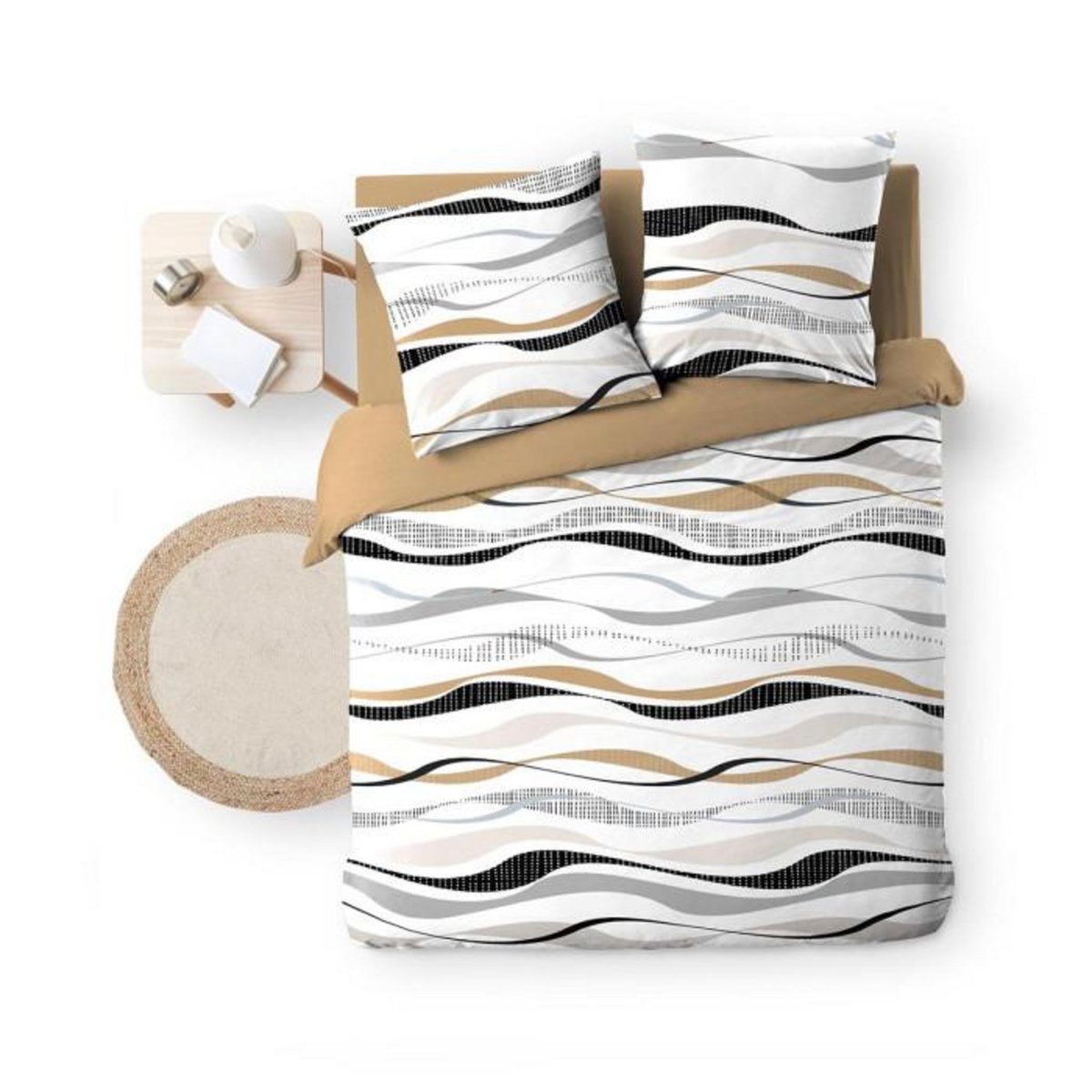 Paris Prix Parure de Lit 3 Pièces  Vagueline  240x220cm Naturel