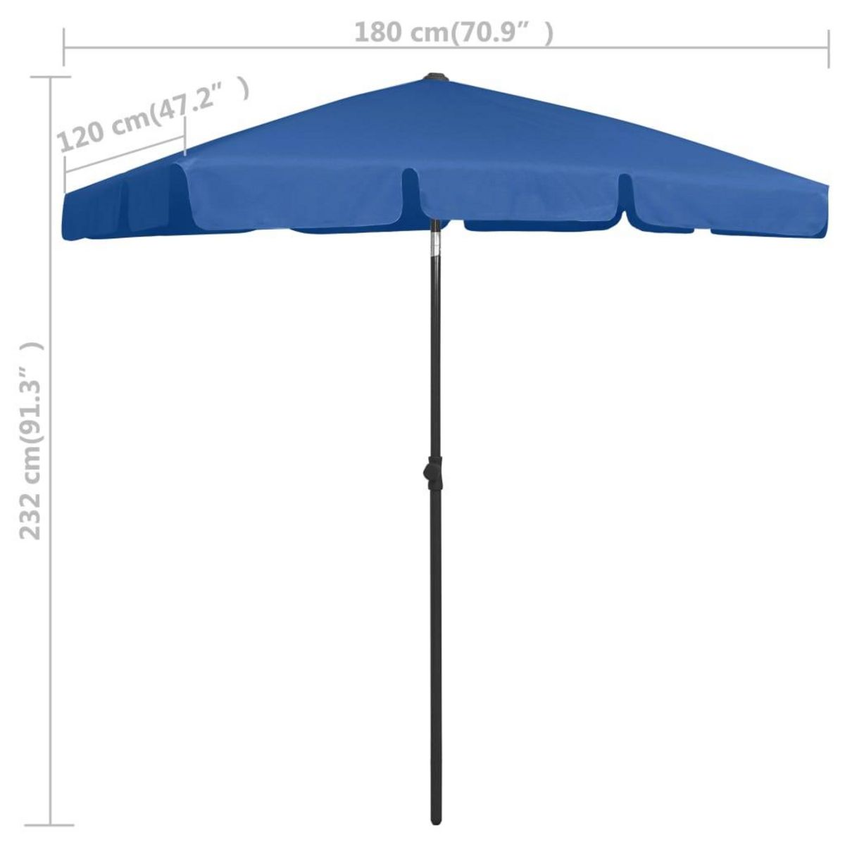 VIDAXL Parasol de plage bleu azure 180x120 cm