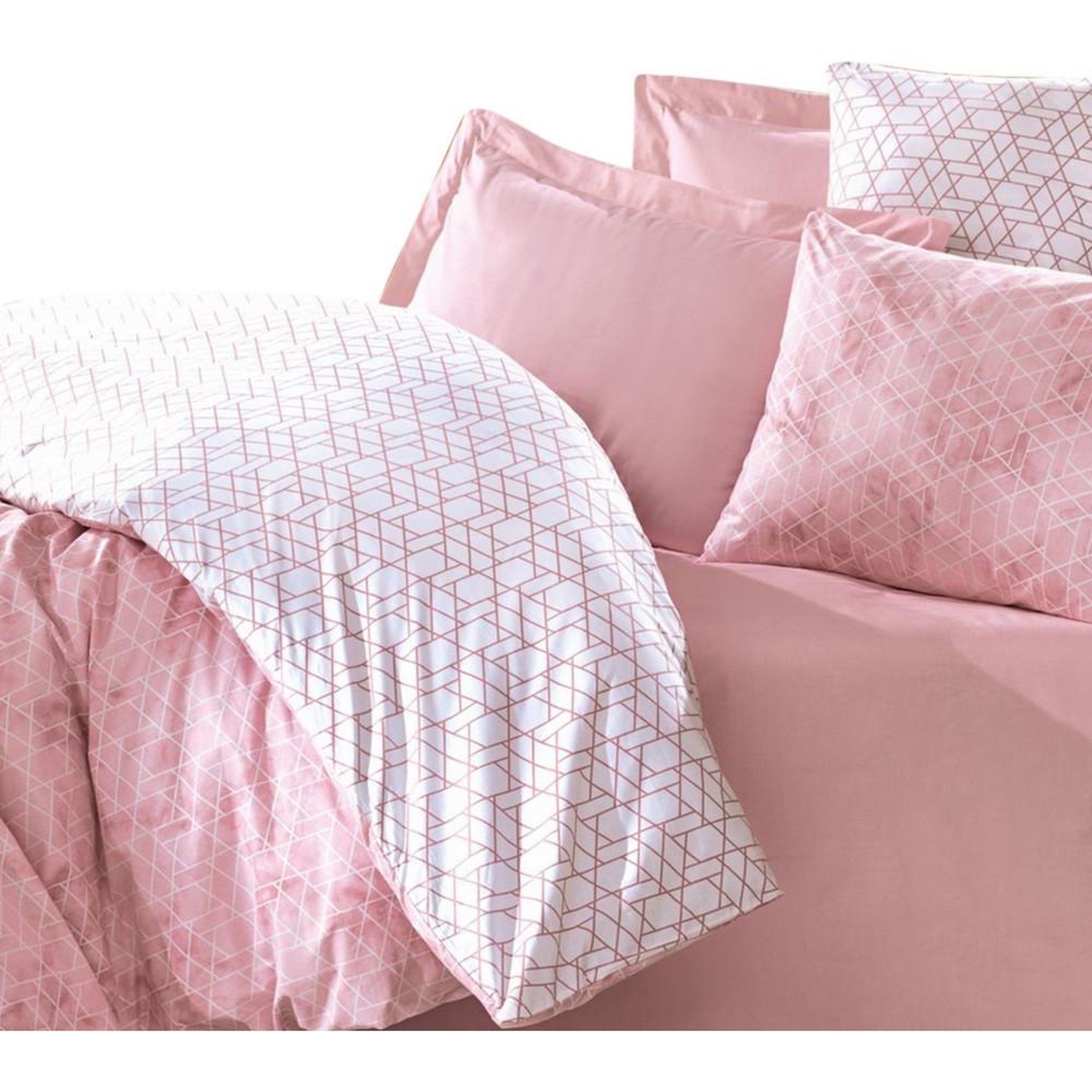 Voir la diapositive 3 : GENERIQUE Parure de lit - 1 housse de couette 140 x 200 cm + 2 taies d'oreiller 60 x 60 cm - 100% coton renforcé - Rose