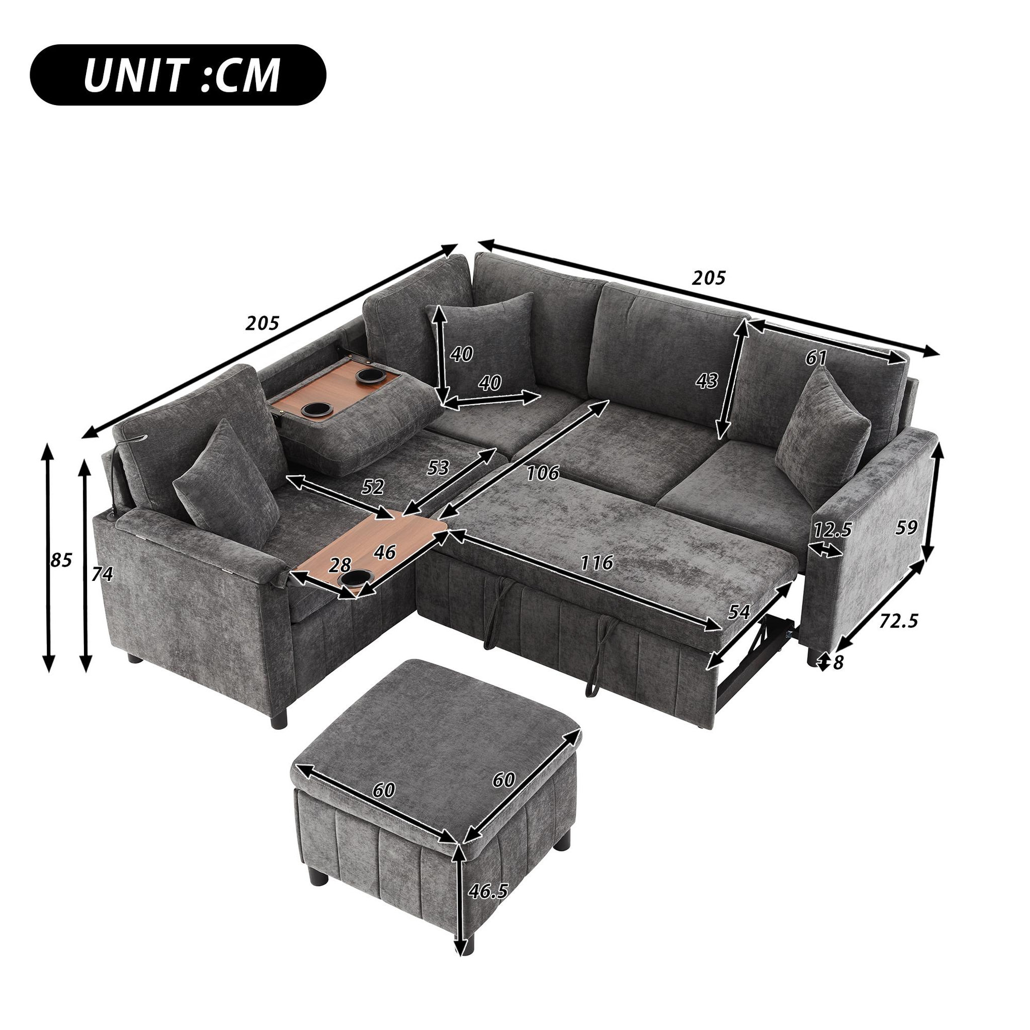 Voir la diapositive 3 : MERAX Canapé d'angle droit fixe 4 places tissu