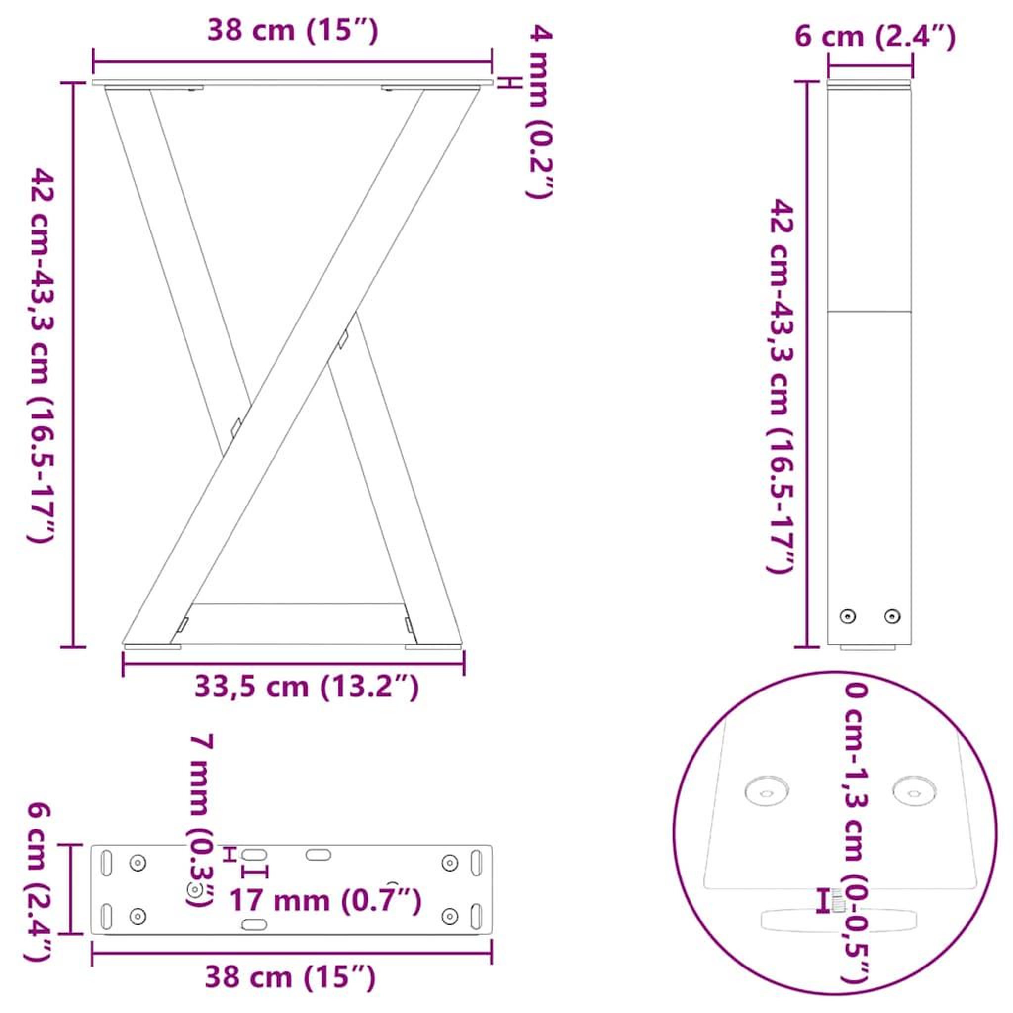 Voir la diapositive 6 : VIDAXL Pieds de table basse 2 pcs blanc 38x(42-43,3) cm acier