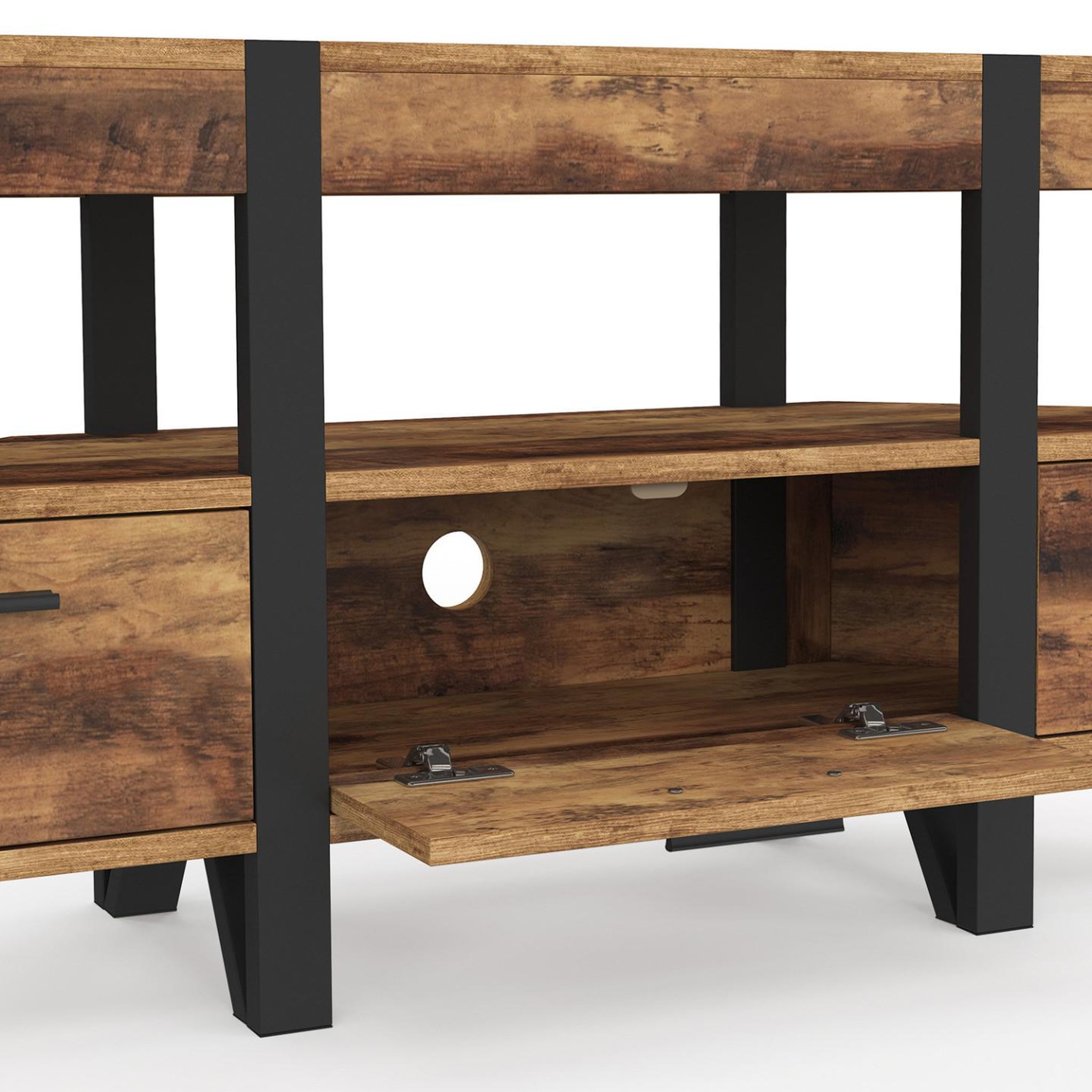 Voir la diapositive 6 : ID MARKET Meuble tv 110 cm d'angle austria bois pied épingle avec tiroirs