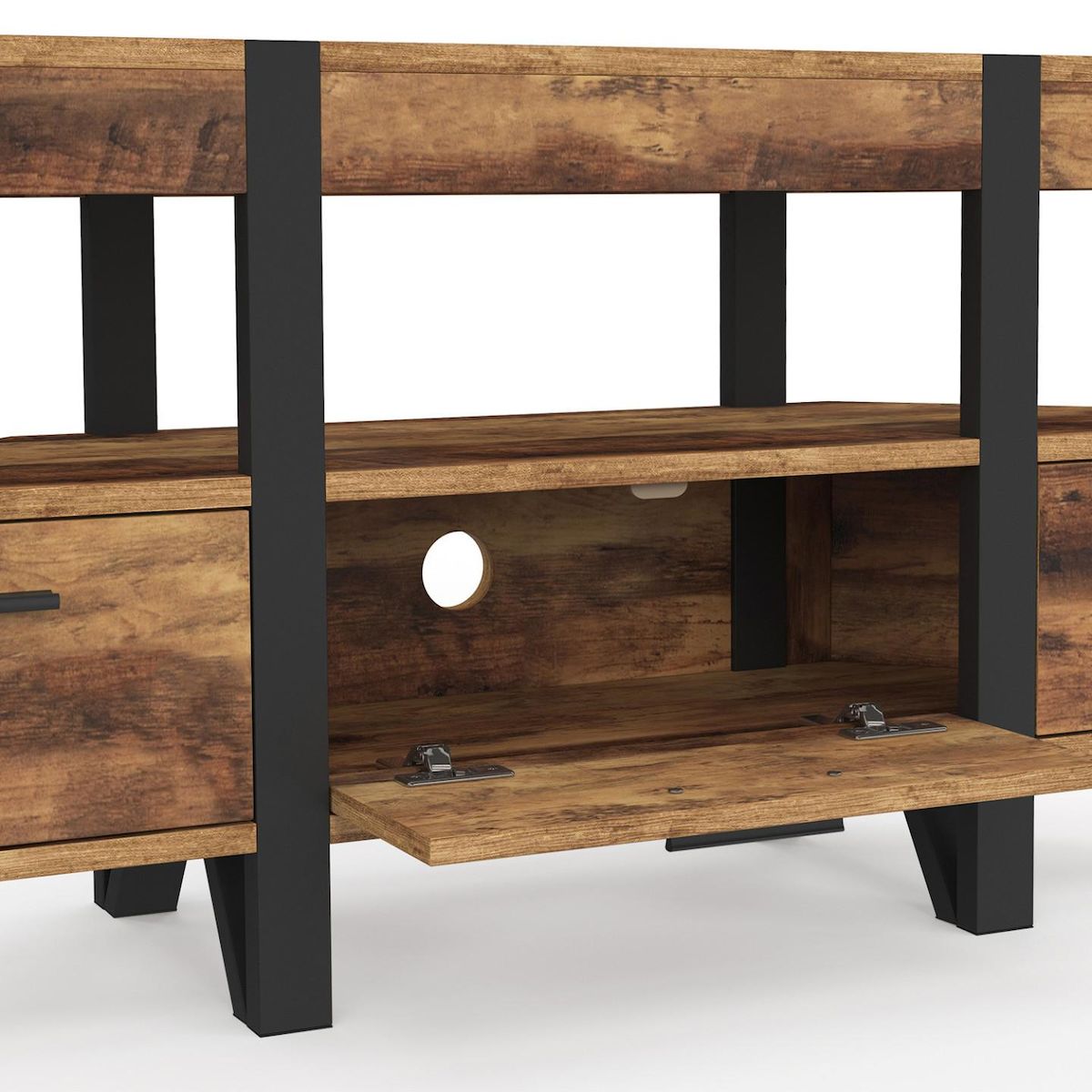 ID MARKET Meuble TV 110 cm d'angle AUSTRIA bois pied épingle avec tiroirs