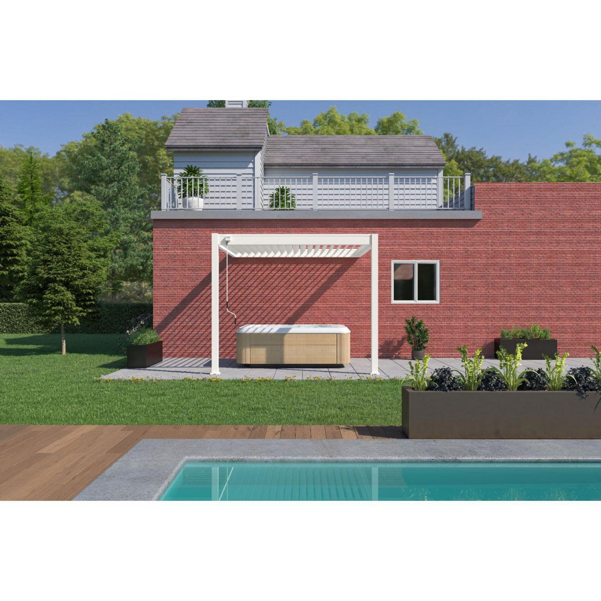 Pergola Bioclimatique adossée 3x3 m - Aluminium - Blanc -  VS OmBREA®