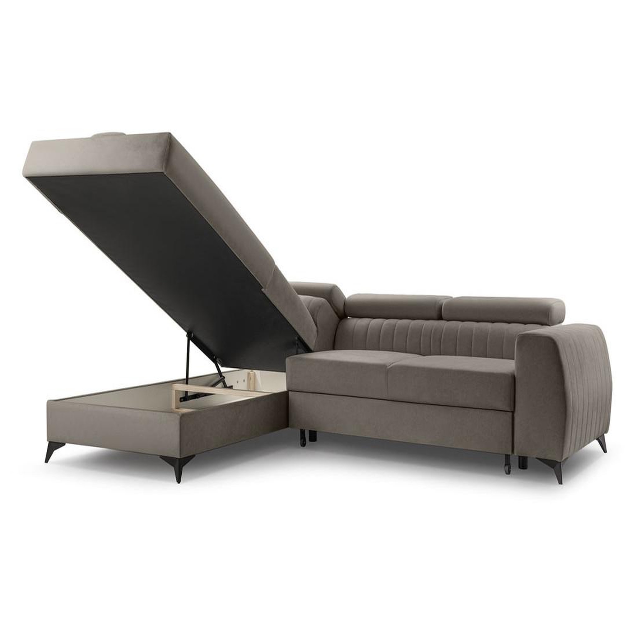 Voir la diapositive 4 : BEST MOBILIER Aneta - canapé d'angle gauche 5 places - convertible avec coffre et têtières - en velours
