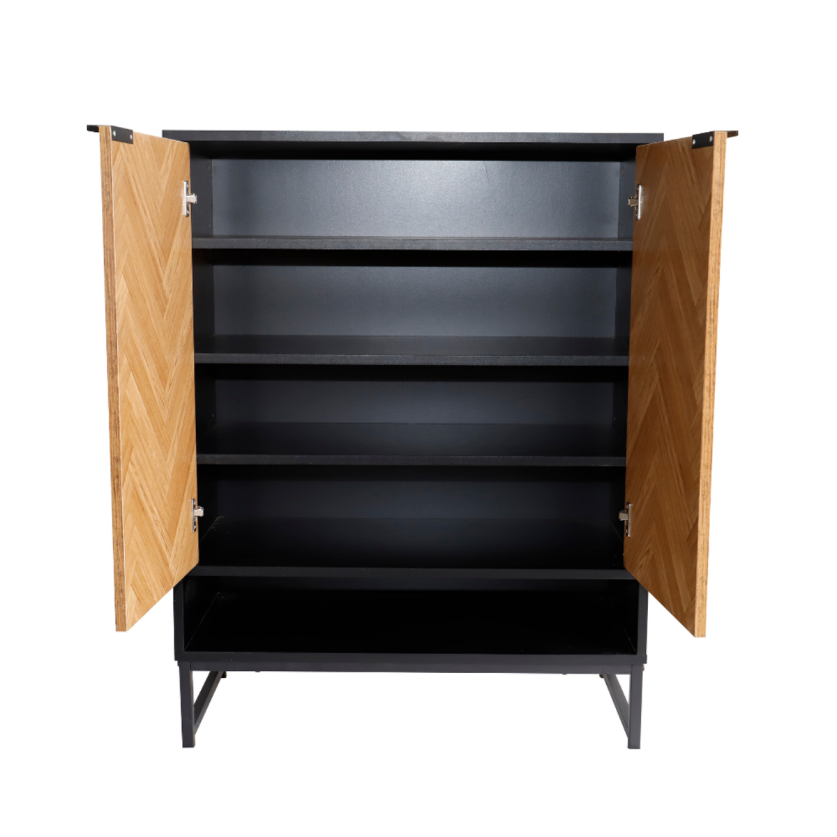 CONCEPT USINE Meuble d'entrée bois et noir chevron avec rangements FLOOR