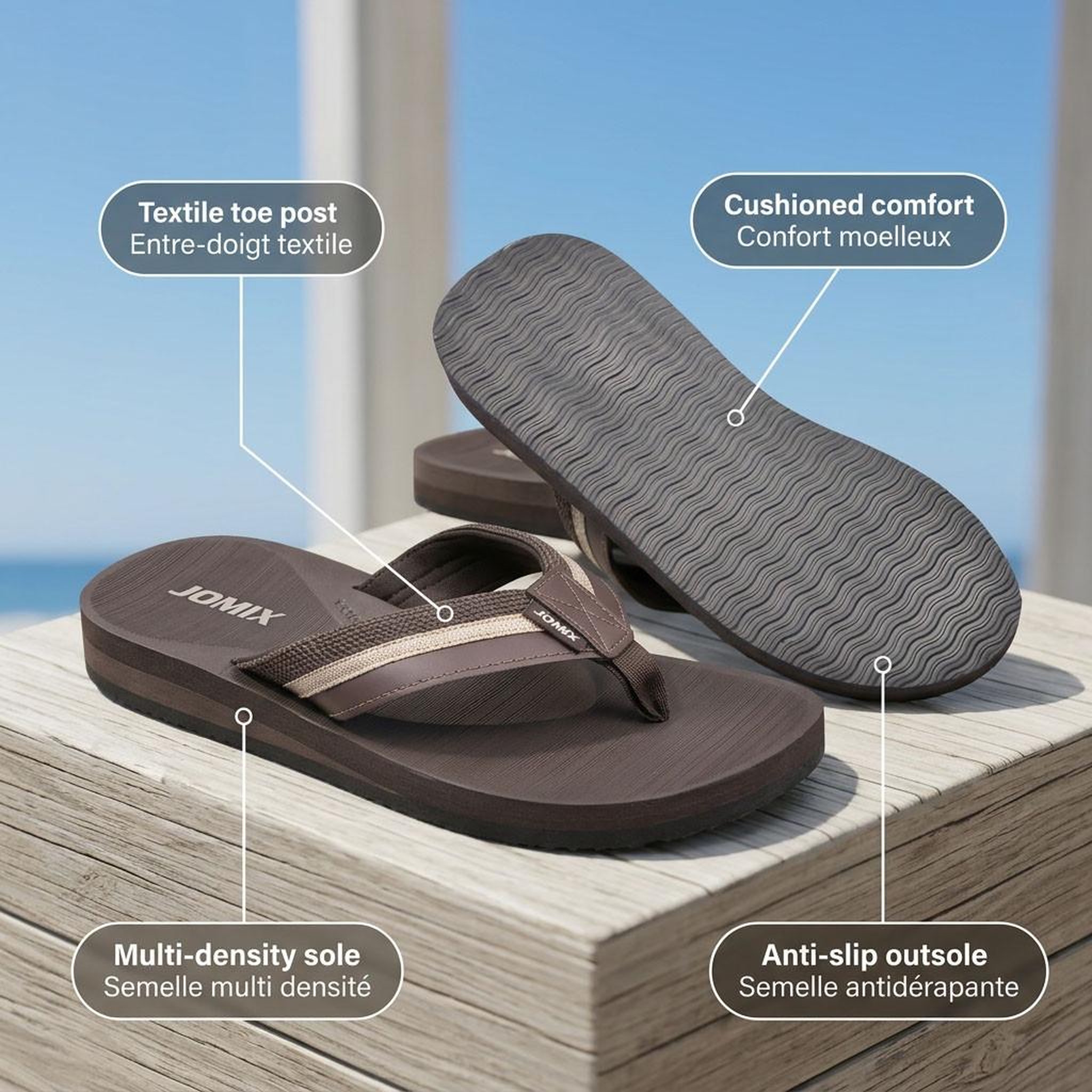 Voir la diapositive 4 : OZABI OZABI Tongs homme confort multi densite semelle epaisse antiderapante