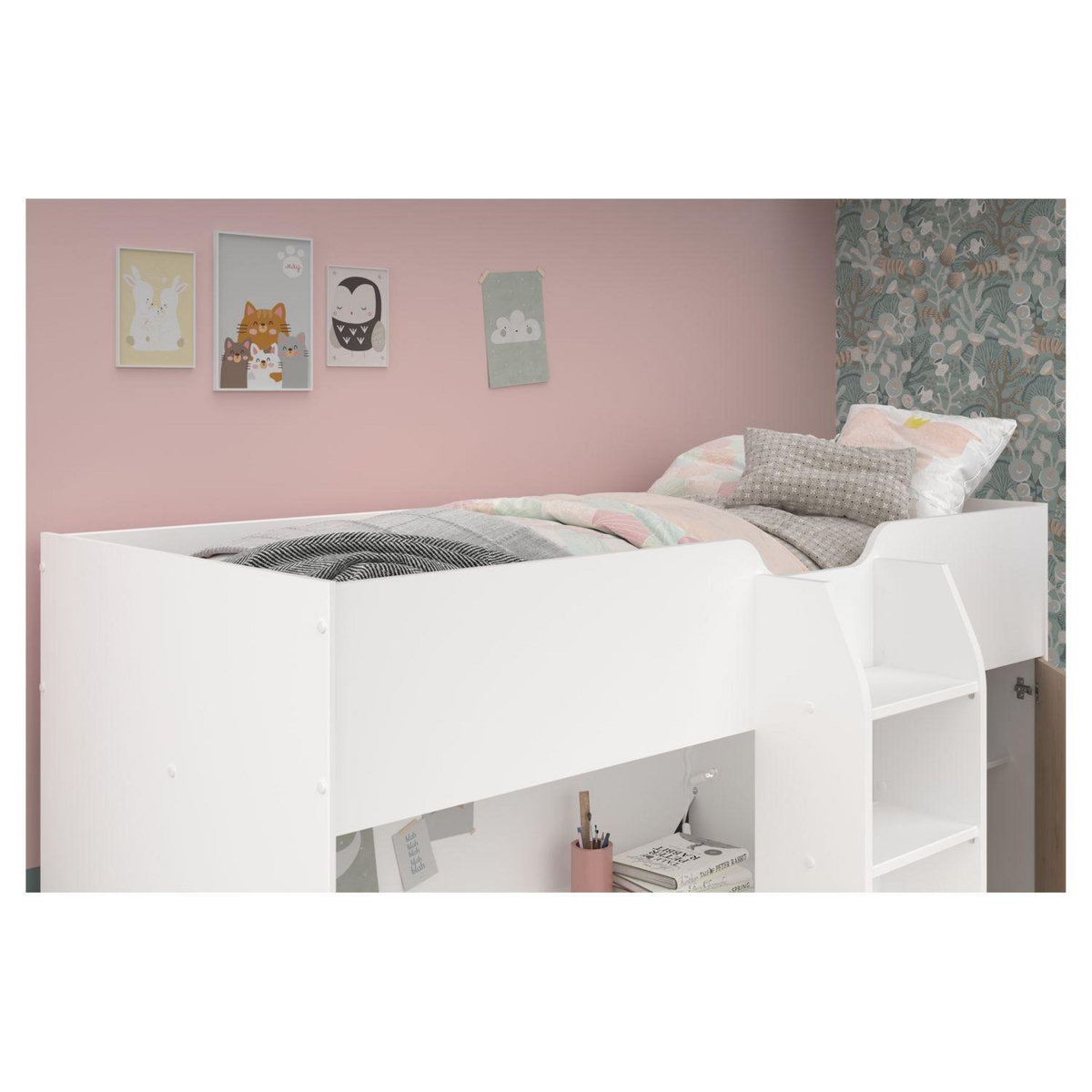 Lit combiné avec armoire de rangement et bureau 90x200cm THOMAS