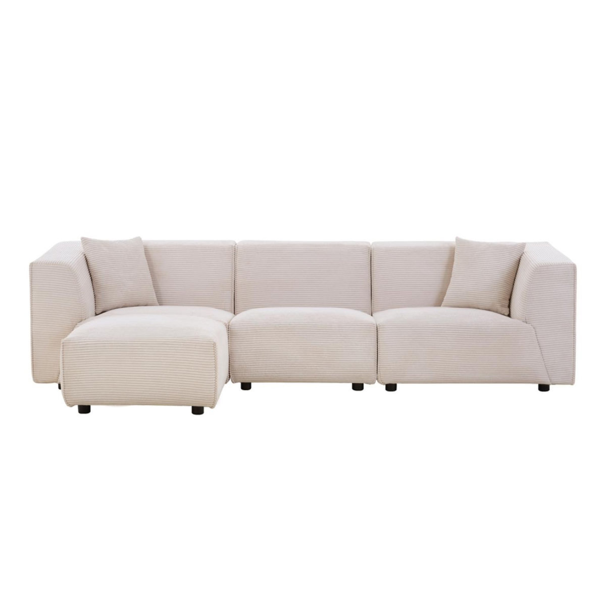 CONCEPT USINE Canapé modulable 3 places + 1 pouf velours côtelé beige MONROE