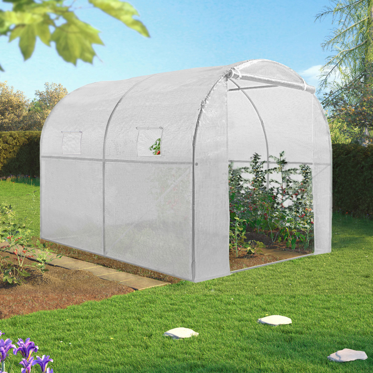 ID MARKET Serre tunnel de jardin 4 saisons 6M² blanche gamme maraîchère ROMA 2x3M