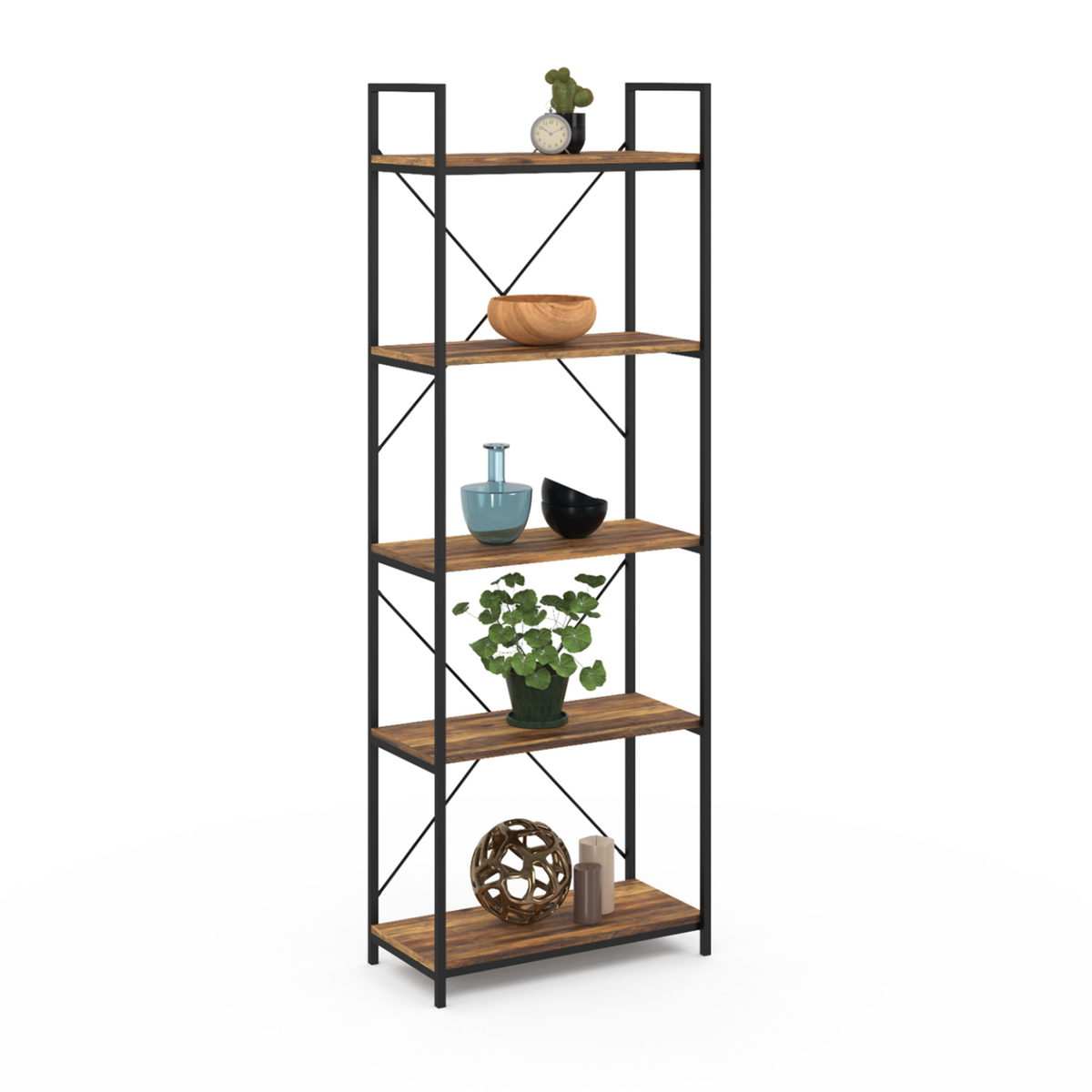 ID MARKET Etagère 5 niveaux HAWKINS bois foncé design industriel 170 cm