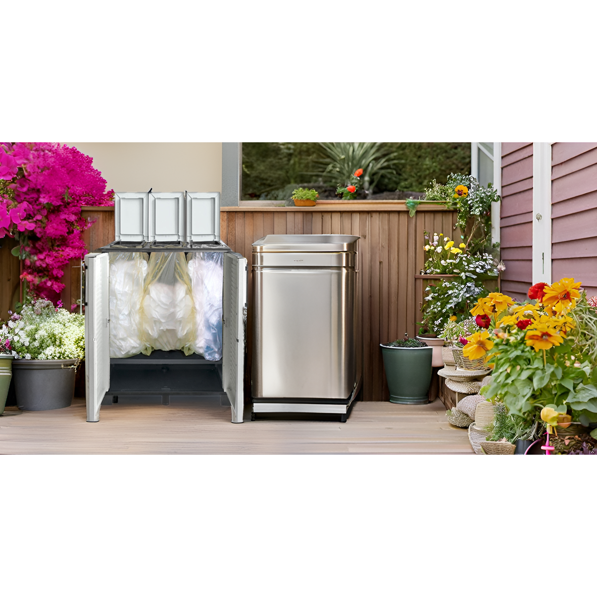 ART PLAST Abri Poubelles de Tri Sélectif 3 Sacs Recyclage Gestion des Déchets – Intérieur Extérieur 68 x 37 x 90 cm Art Plast