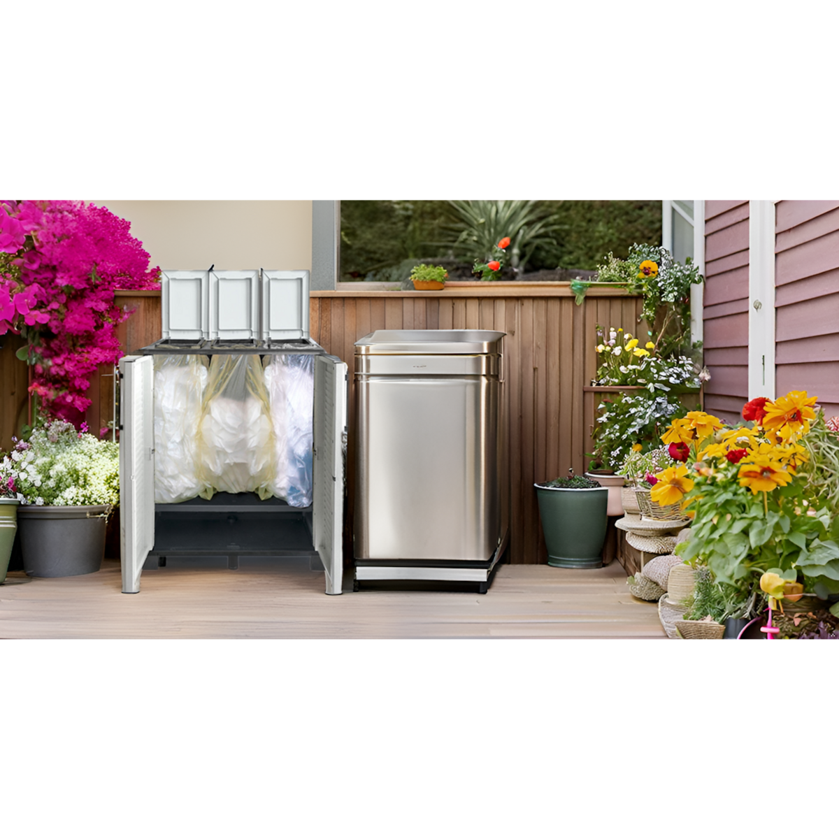 ART PLAST Abri Poubelles de Tri Sélectif 3 Sacs Recyclage Gestion des Déchets – Intérieur Extérieur 68 x 37 x 90 cm Art Plast