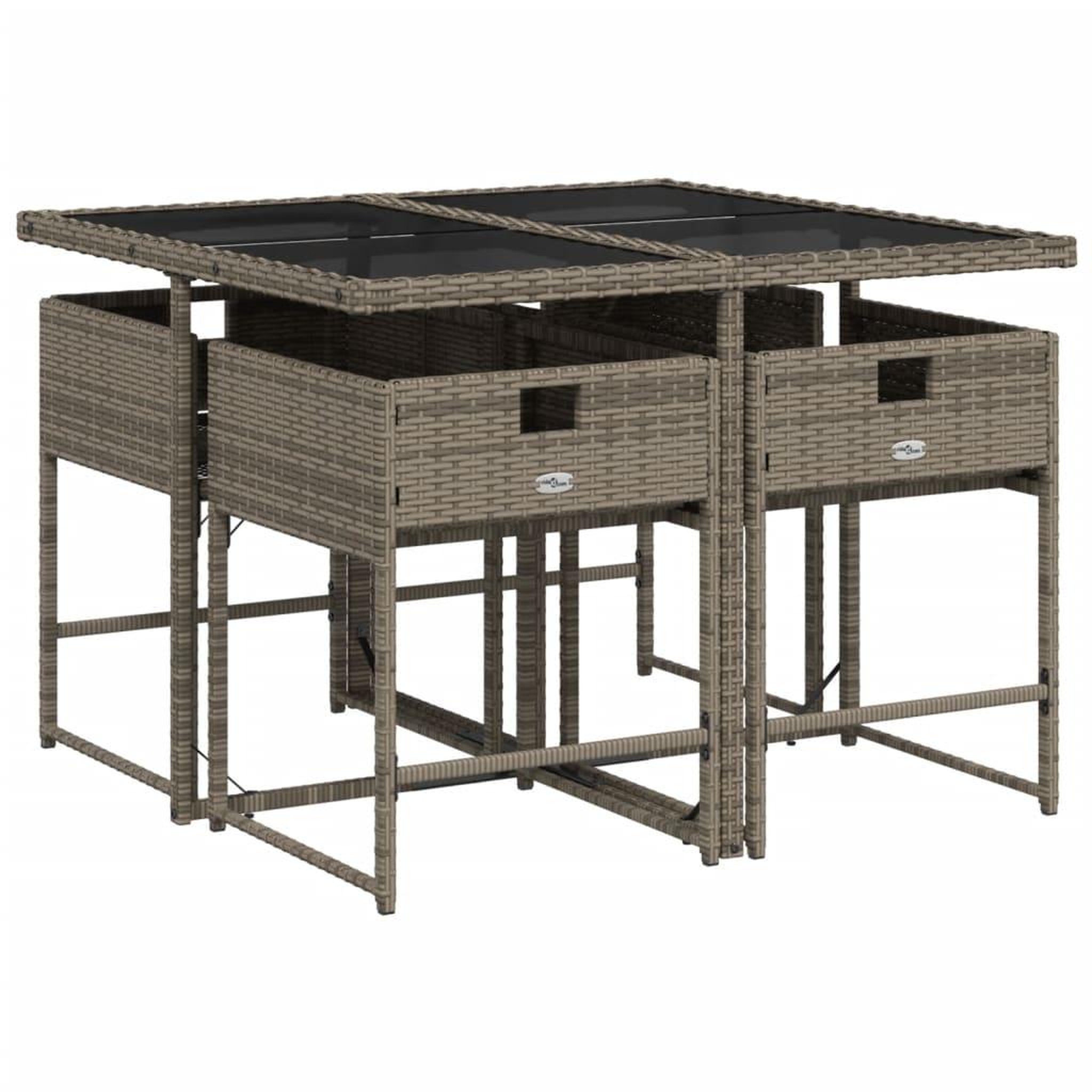 Voir la diapositive 4 : VIDAXL Ensemble a manger de jardin 5 pcs coussins gris resine tressee
