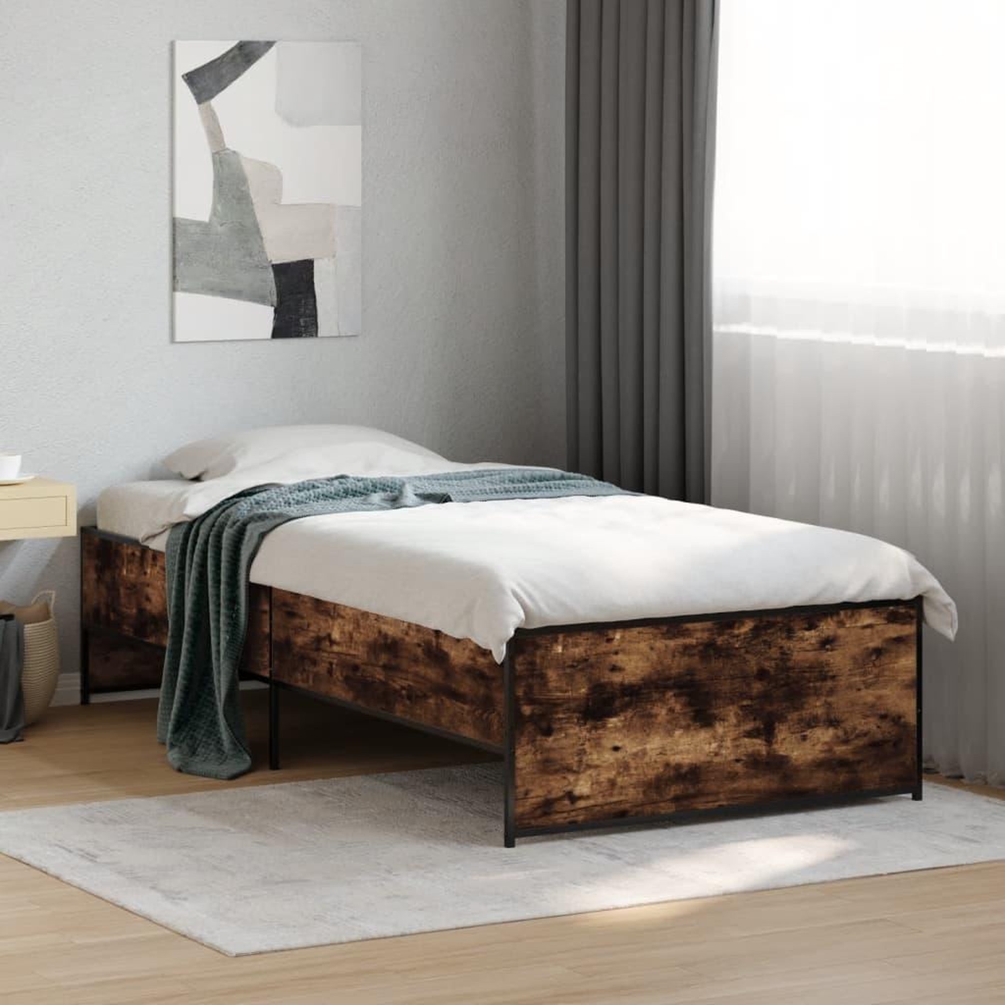 Voir la diapositive 2 : VIDAXL Cadre de lit sans matelas chene fume 100x200 cm