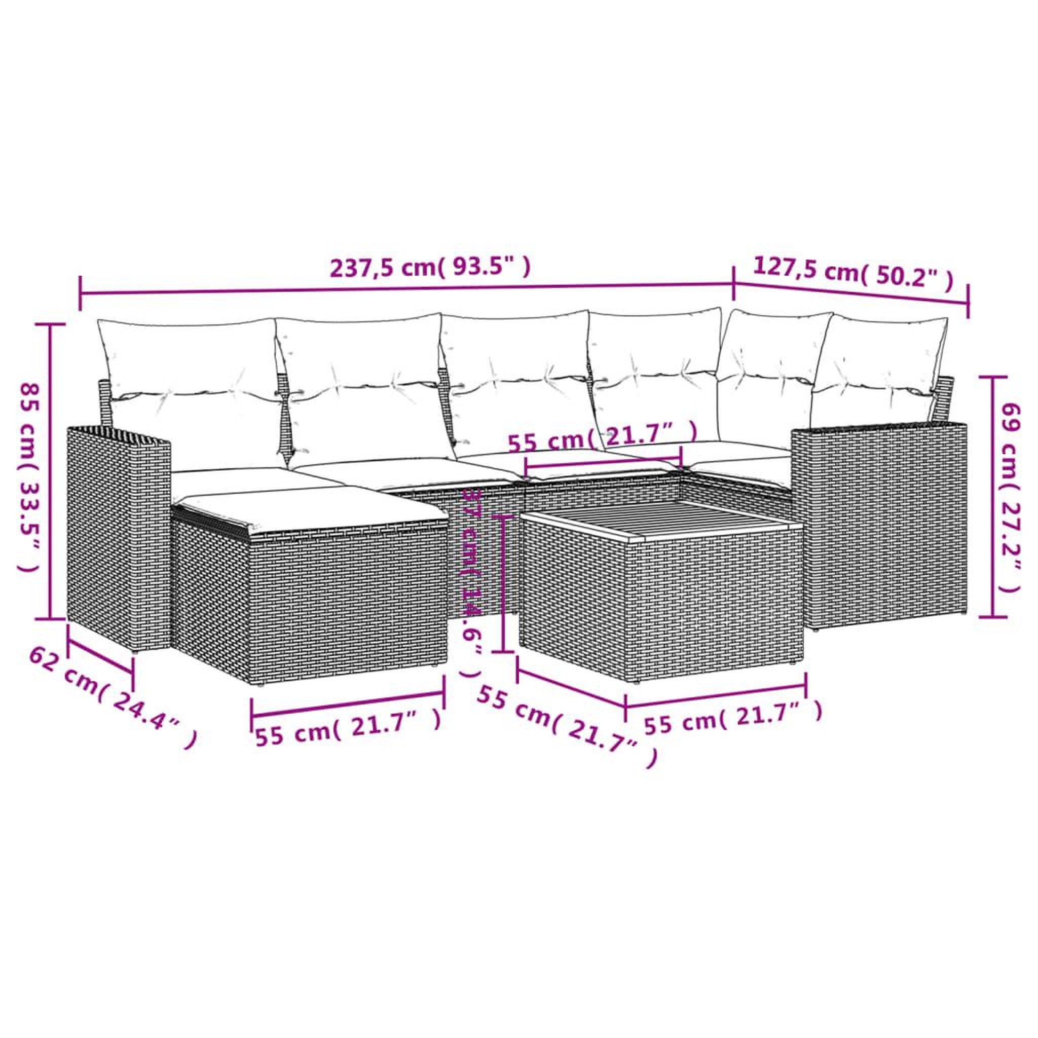 Voir la diapositive 3 : VIDAXL Salon de jardin avec coussins 7 pcs beige resine tressee