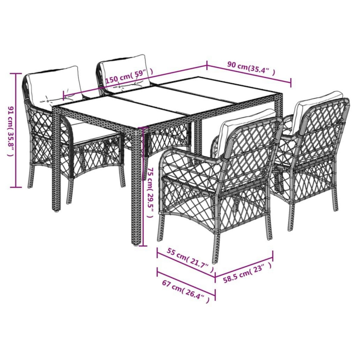 VIDAXL Ensemble a manger de jardin coussins 5pcs Noir Resine tressee