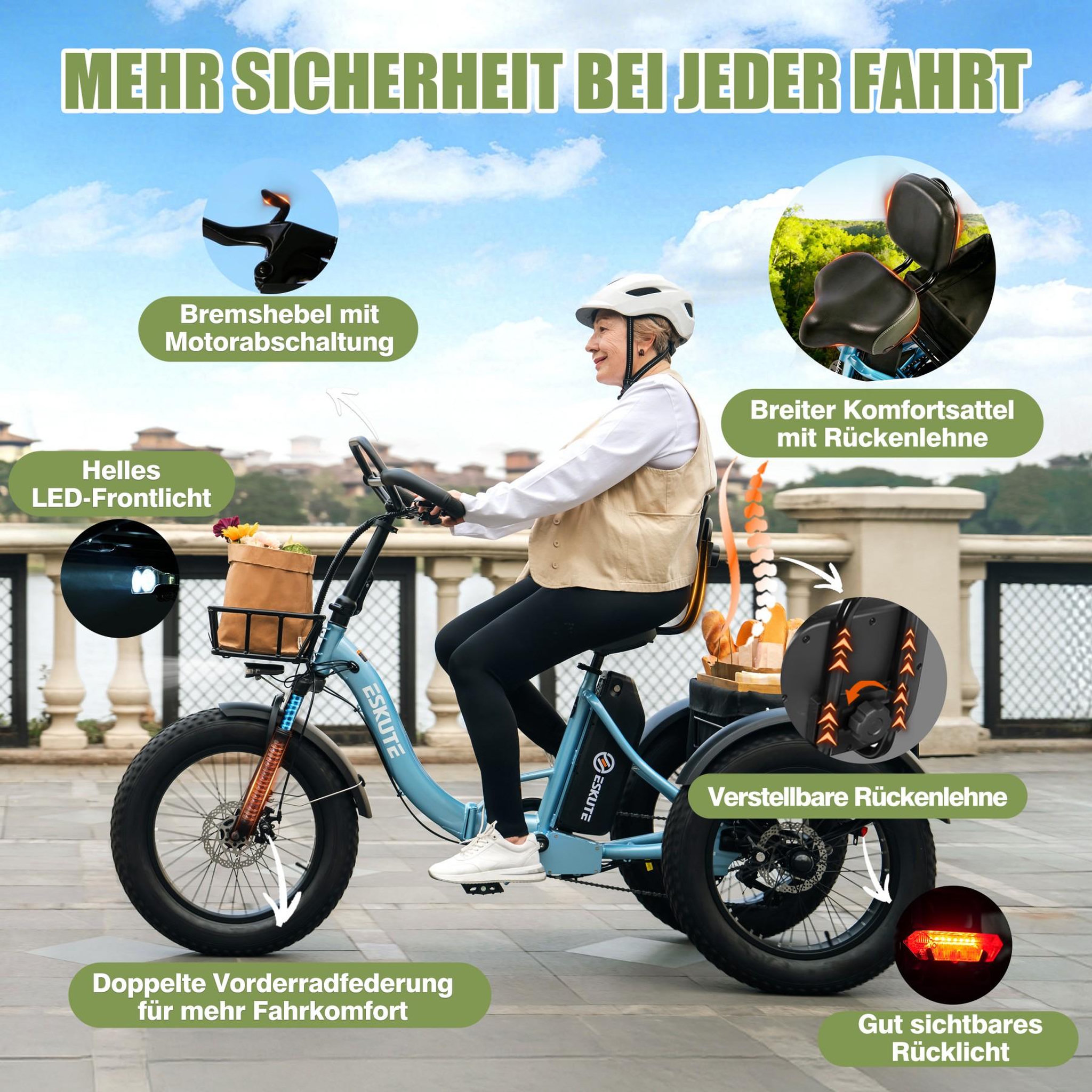 Voir la diapositive 3 : ESKUTE Tricycle Électrique 20  ESKUTE T302PRO