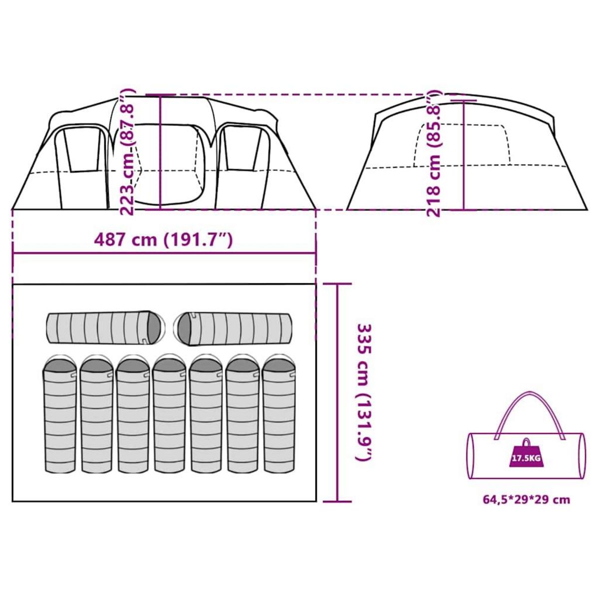 VIDAXL Tente de cabine familiale 9 personnes vert impermeable