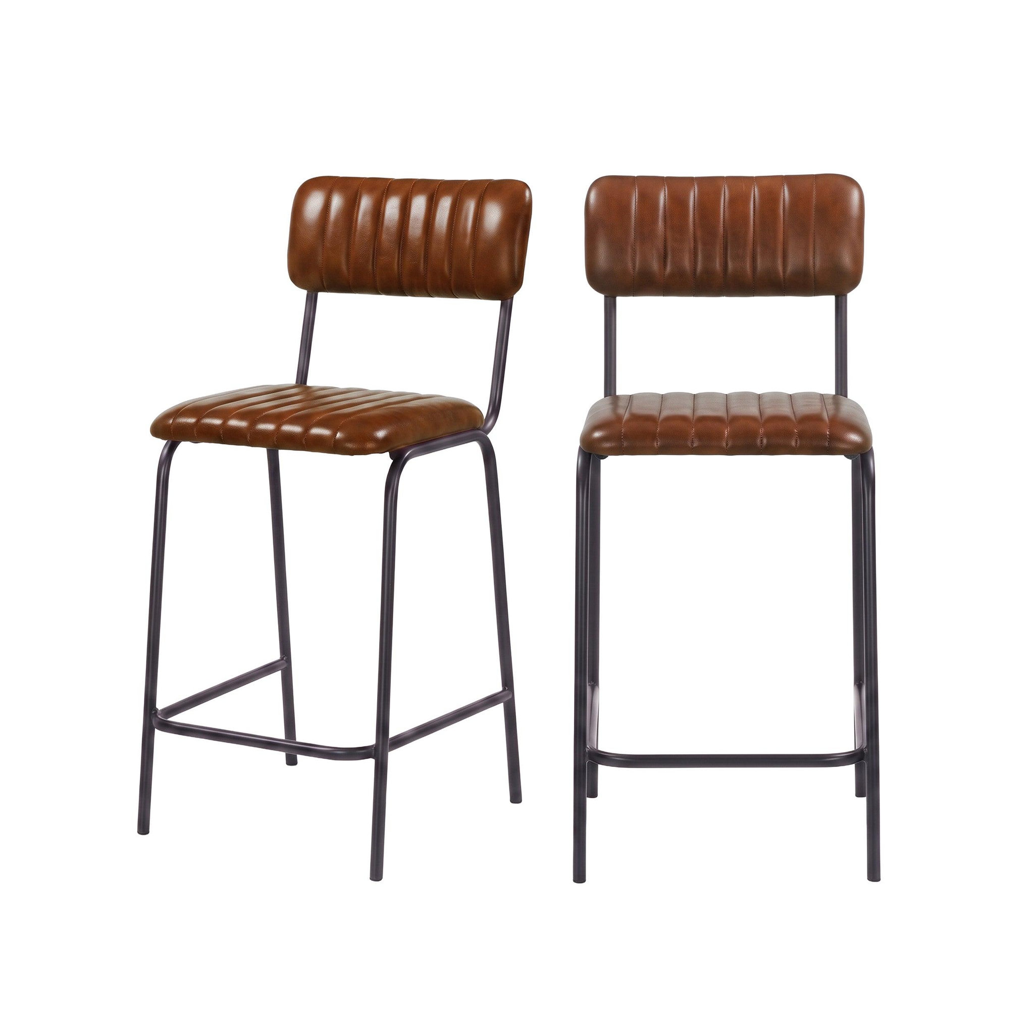 MAISON PAVANE Lot de 2 chaises pour îlot central 65 cm en cuir de buffle marron-Arsène