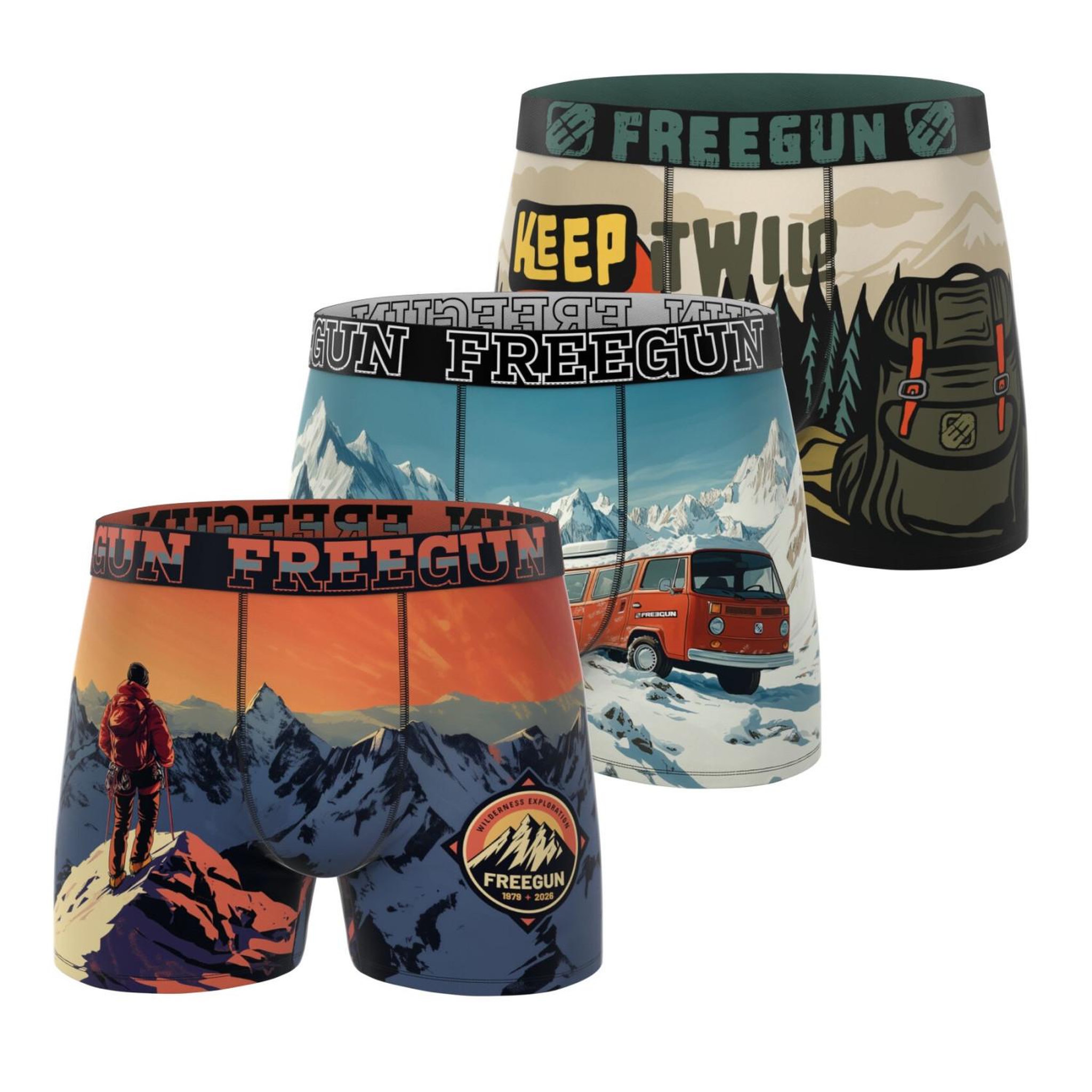 FREEGUN Lot de 3 boxers homme collection Vintage Winter. Coloris disponibles : Orange