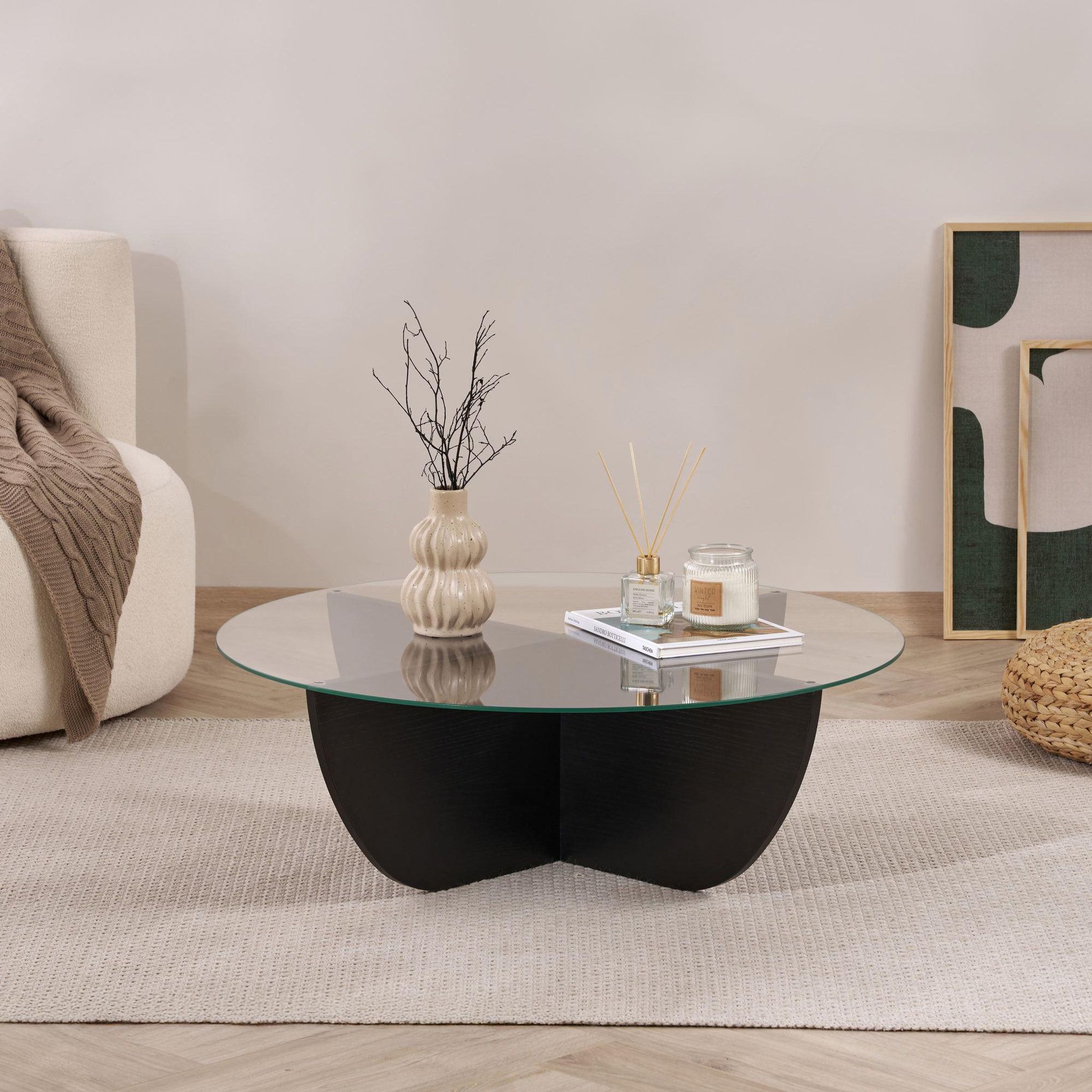 Voir la diapositive 4 : Habitat et Jardin Table basse en verre  liya  90 x 90 x 30 cm - bois noir