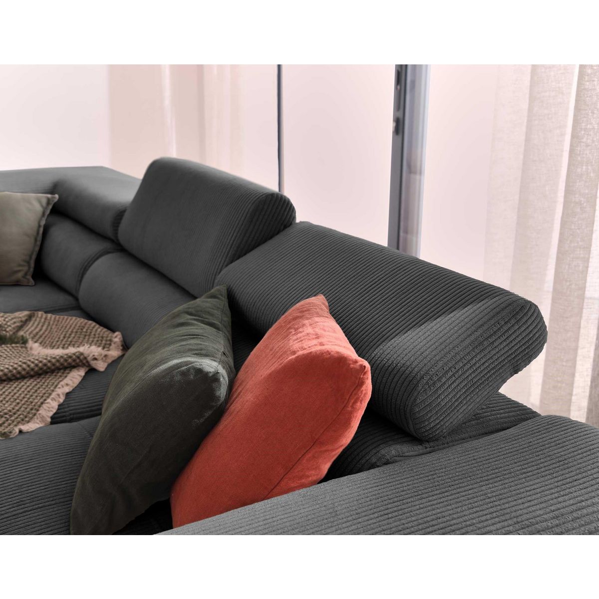 BEST MOBILIER Zaria - canapé d'angle gauche - convertible avec coffre et têtières réglables - 5 places - en velours côtelé