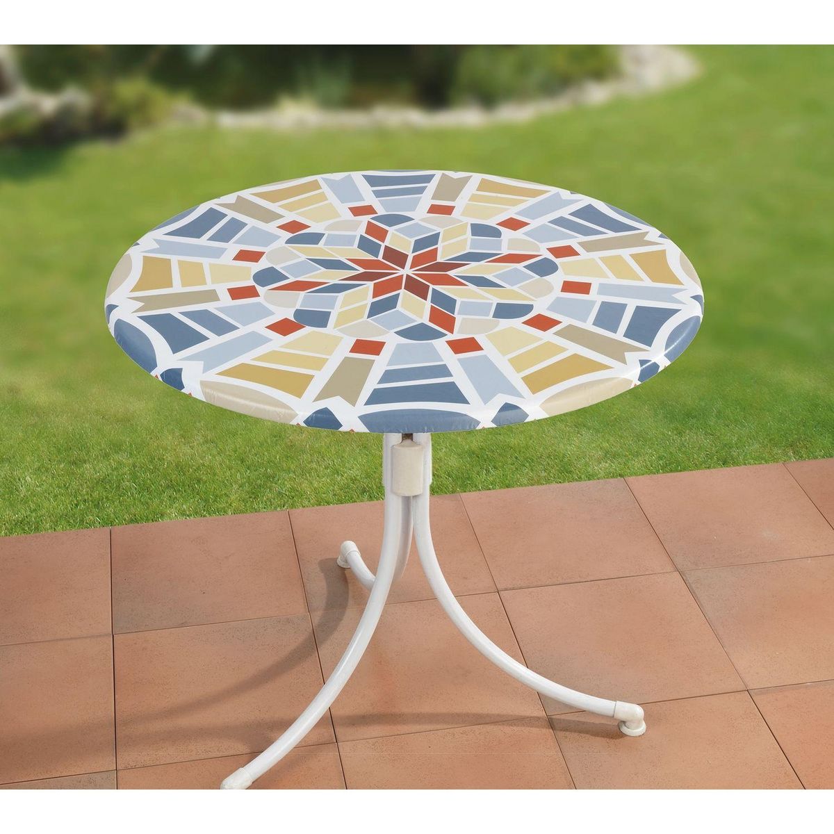 Wenko Housse de table élastique Mosaïque XL - Bleu, Vert et Rouge