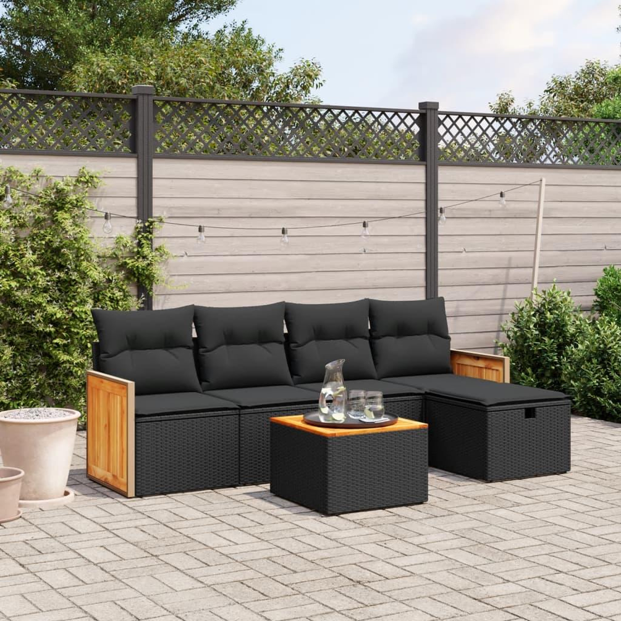 VIDAXL Salon de jardin 6 pcs avec coussins noir resine tressee