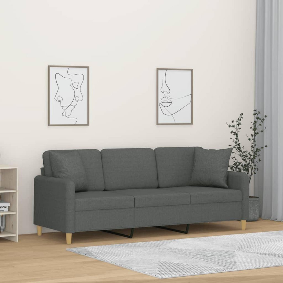 VIDAXL Canape 3 places avec oreillers gris fonce 180 cm tissu