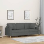 VIDAXL Canape 3 places avec oreillers gris fonce 180 cm tissu