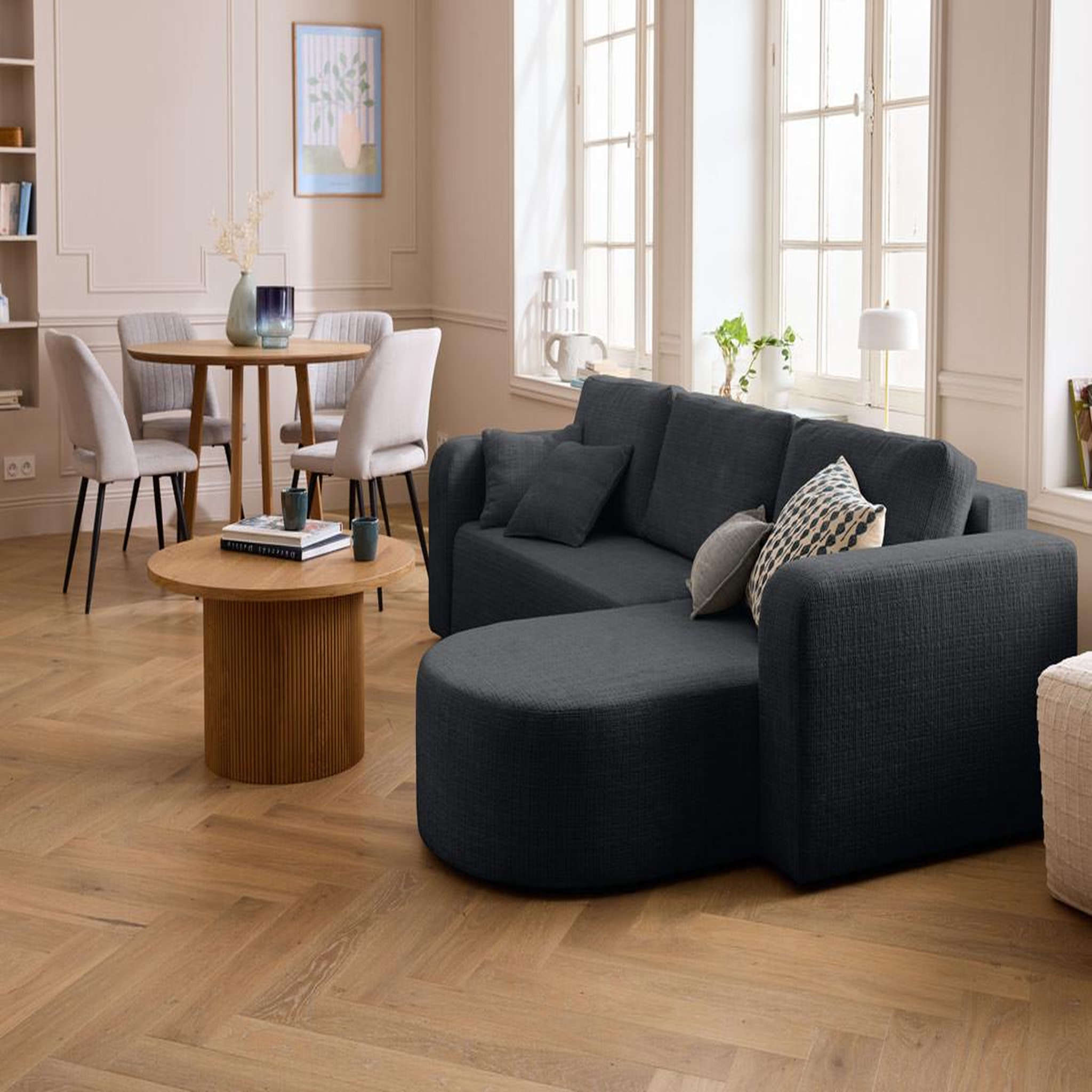 Voir la diapositive 4 : BEST MOBILIER Miro - canapé d'angle réversible - 4 places - convertible avec coffre - en velours texturé