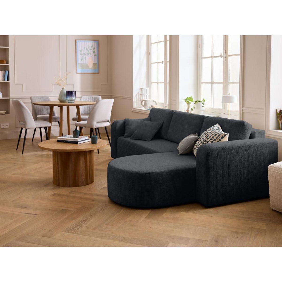 BEST MOBILIER Miro - canapé d'angle réversible - 4 places - convertible avec coffre - en velours texturé