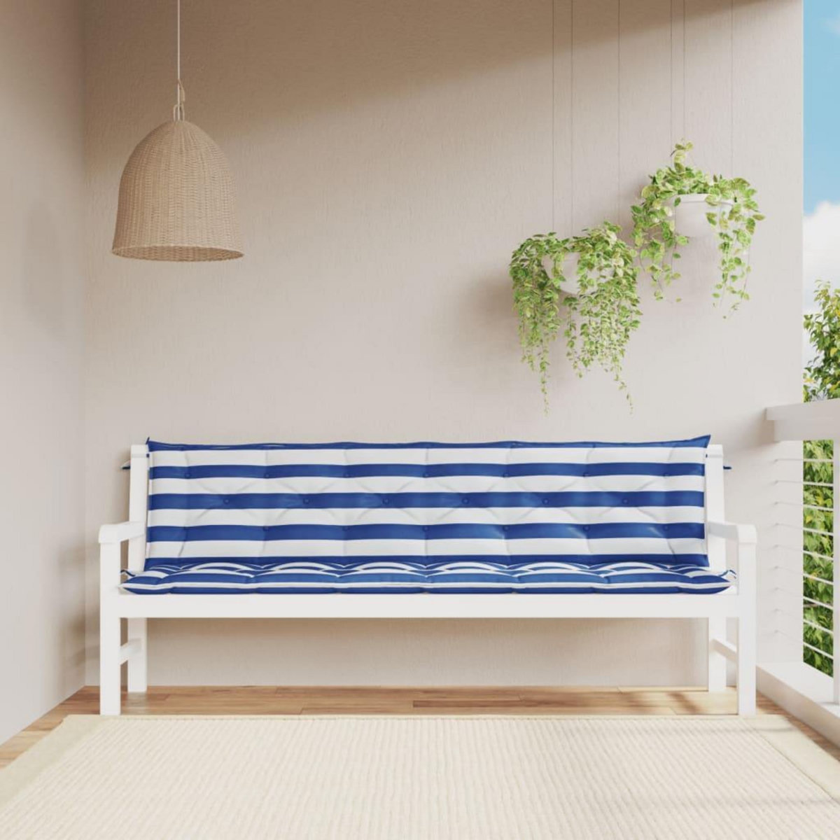 VIDAXL Coussins de banc de jardin lot de 2 rayures bleues et blanches