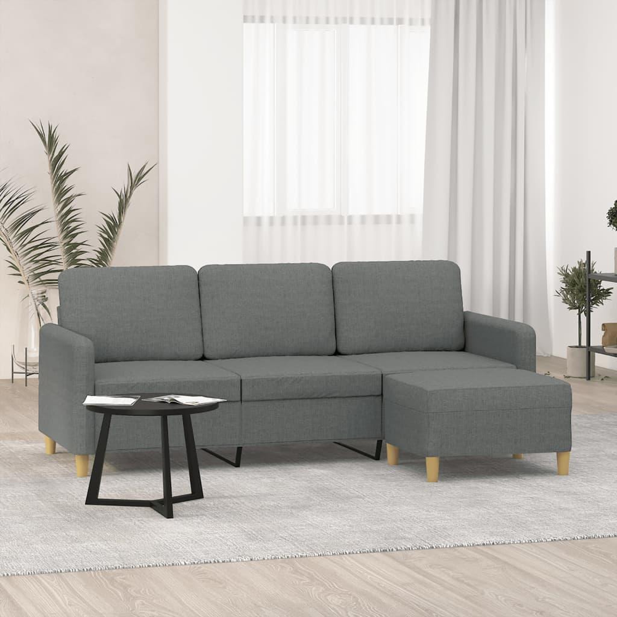 VIDAXL Canape a 3 places avec repose-pieds Gris fonce 180 cm Tissu
