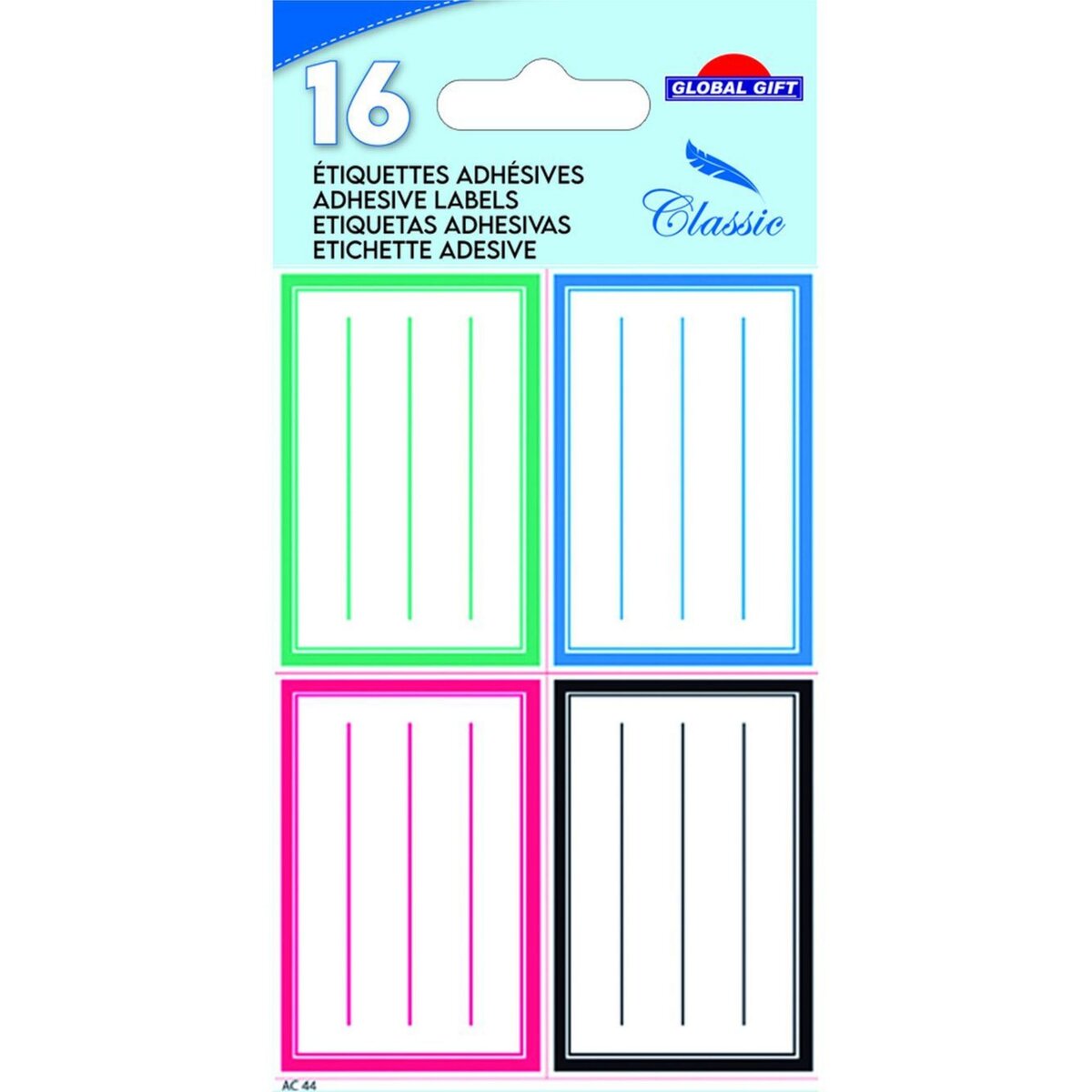  16 étiquettes adhésives scolaires - Rectangles 4 couleurs