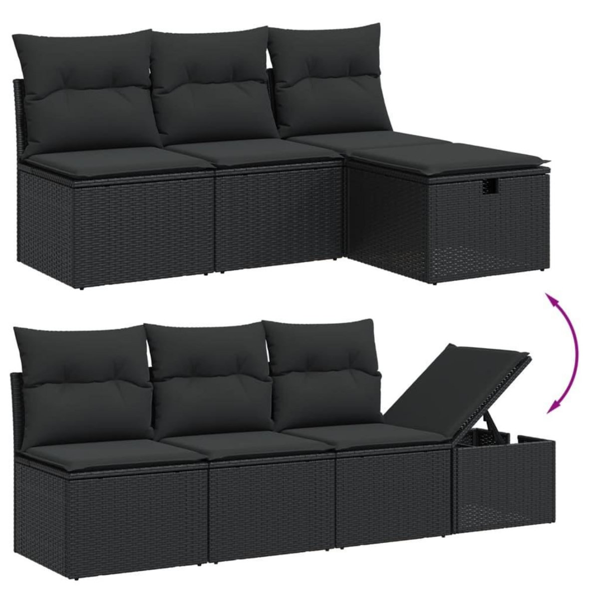 VIDAXL Salon de jardin 9 pcs avec coussins noir resine tressee
