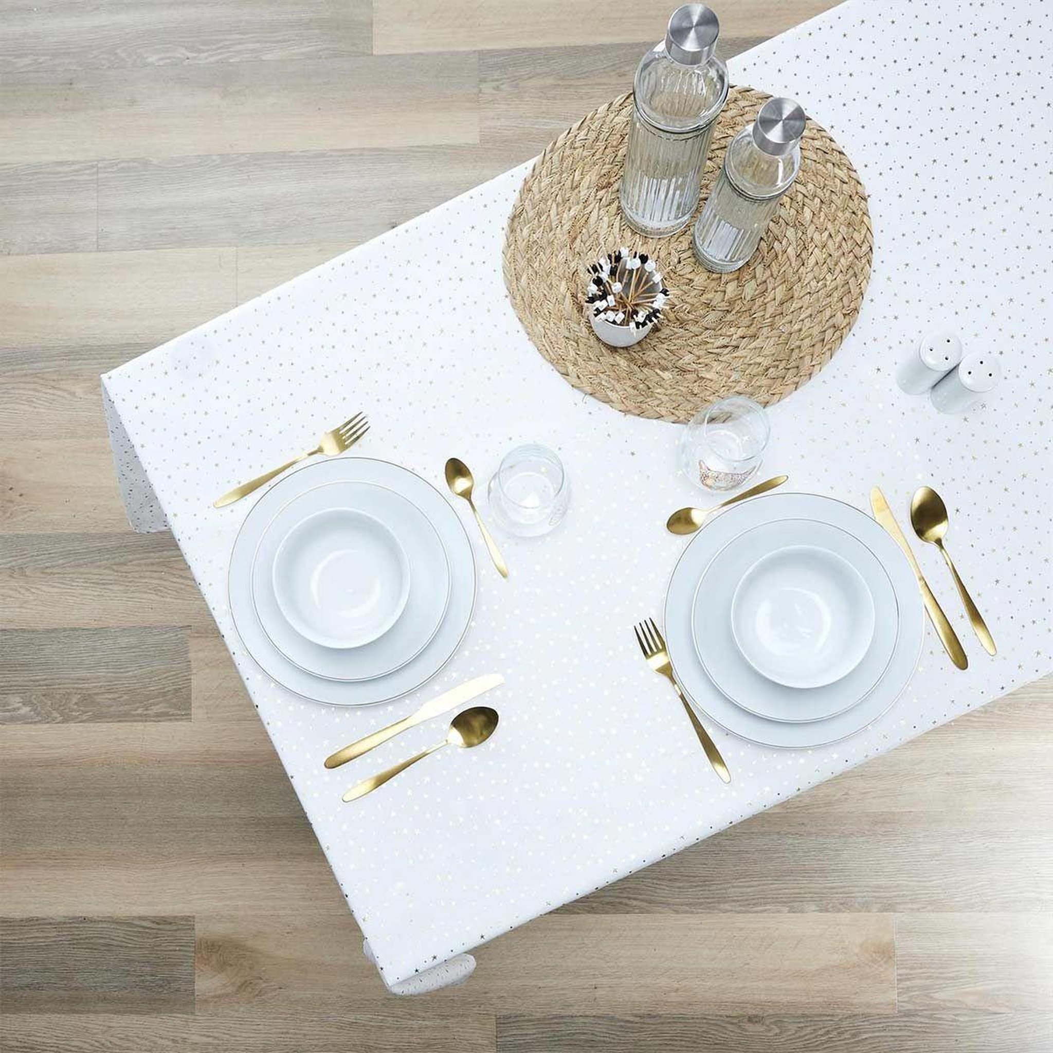 Voir la diapositive 4 : The Home Deco Factory Nappe rectangulaire  étoile  140x250cm blanc