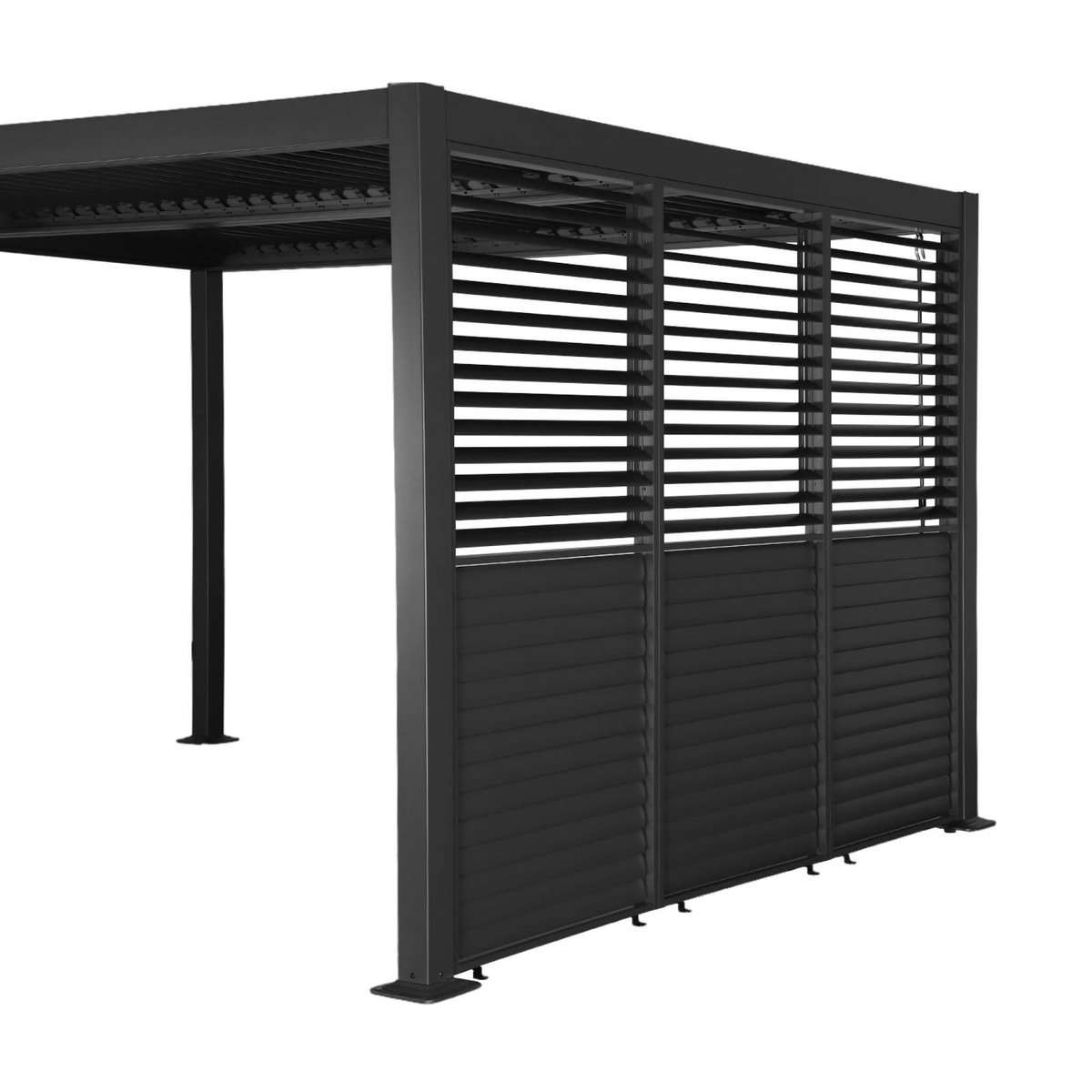 SWEEEK Pergola bioclimatique aluminium et acier 4x3m + 3 persiennes 100cm à lames orientables anthracite Palace
