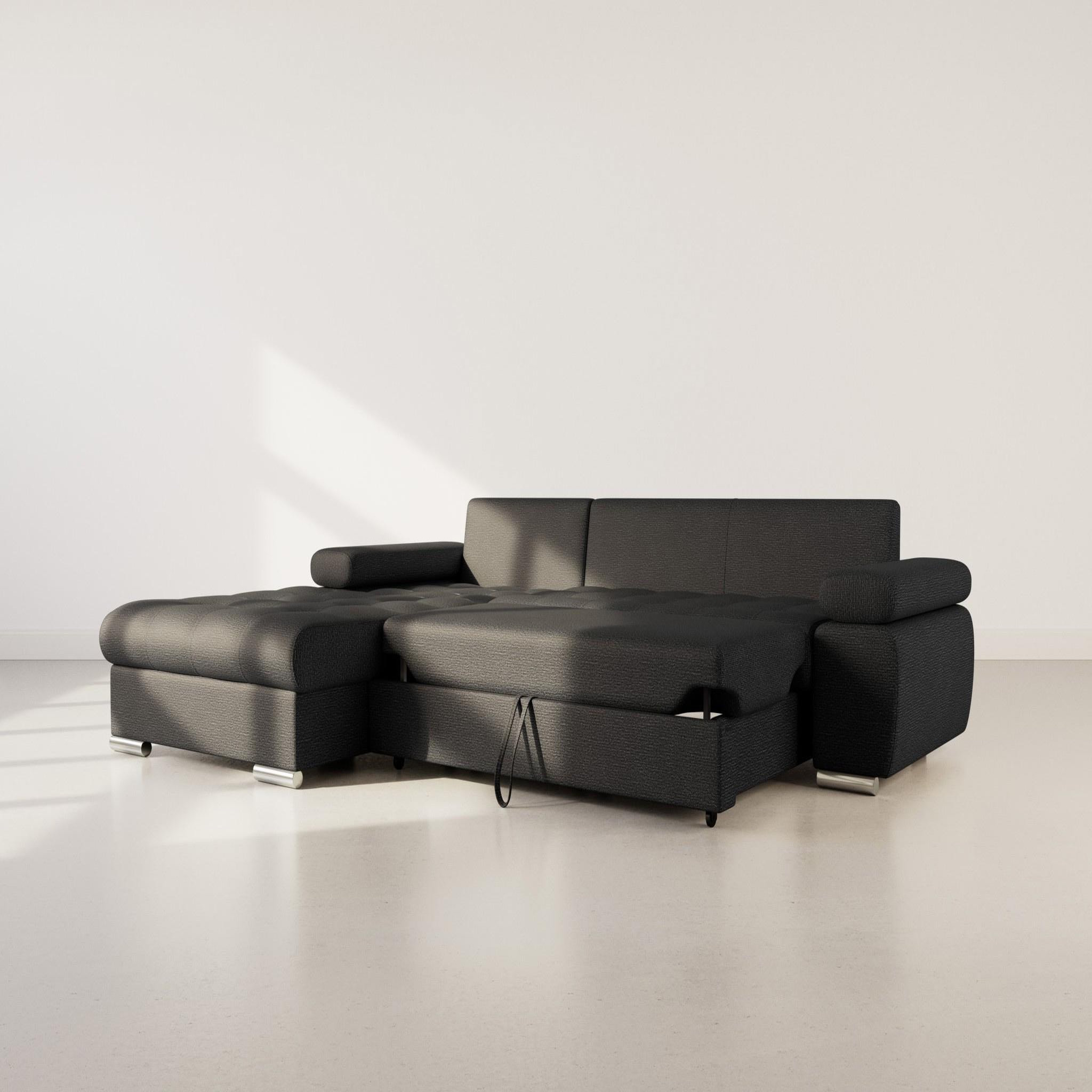 Voir la diapositive 2 : BEST MOBILIER Bianca - canapé d'angle gauche 4 places convertible avec coffre en tissu texturé