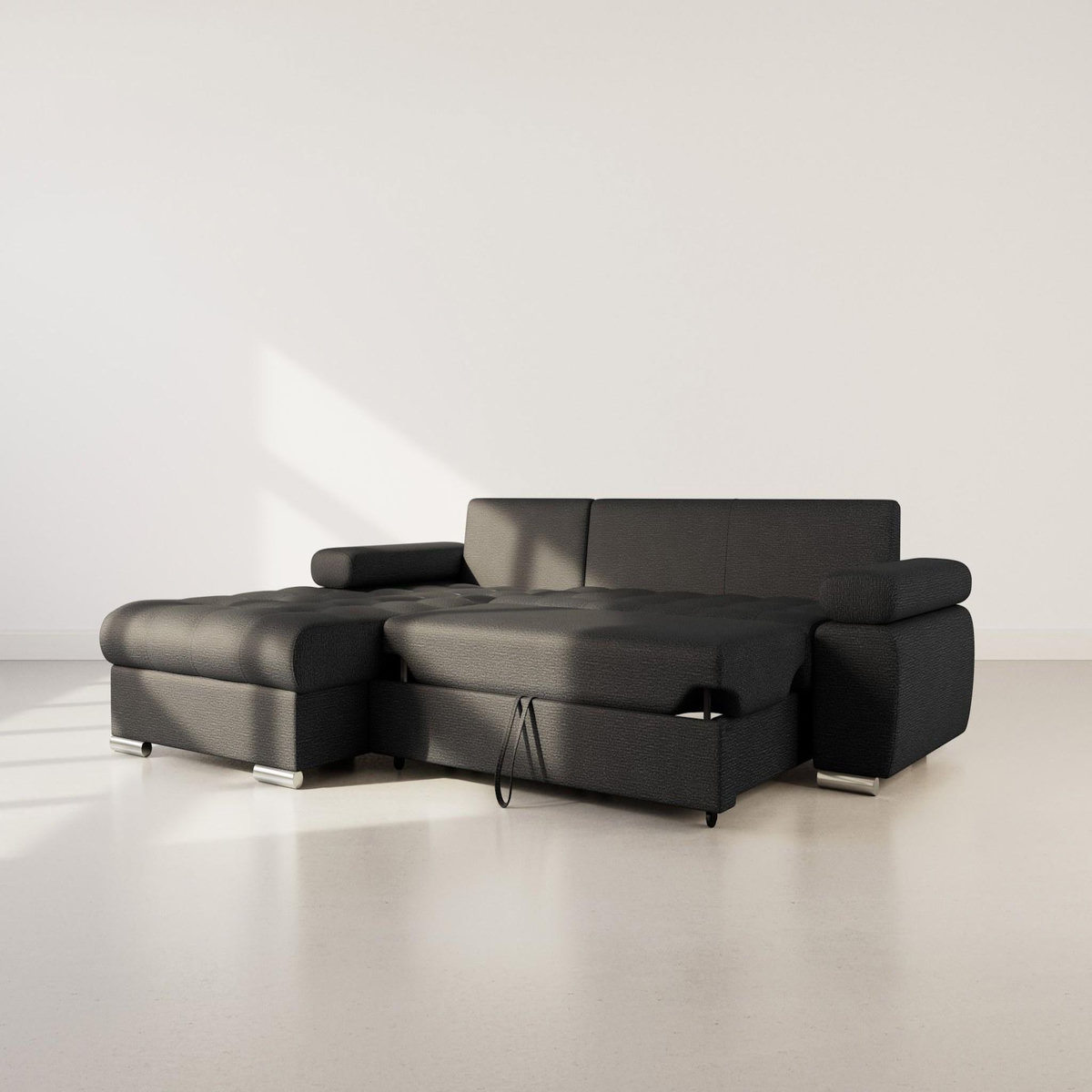 BEST MOBILIER Bianca - canapé d'angle gauche 4 places convertible avec coffre en tissu texturé