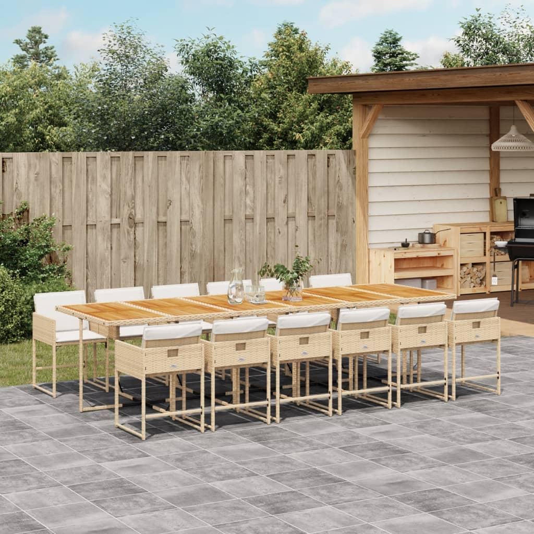VIDAXL Ensemble a manger de jardin et coussins 13 pcs beige