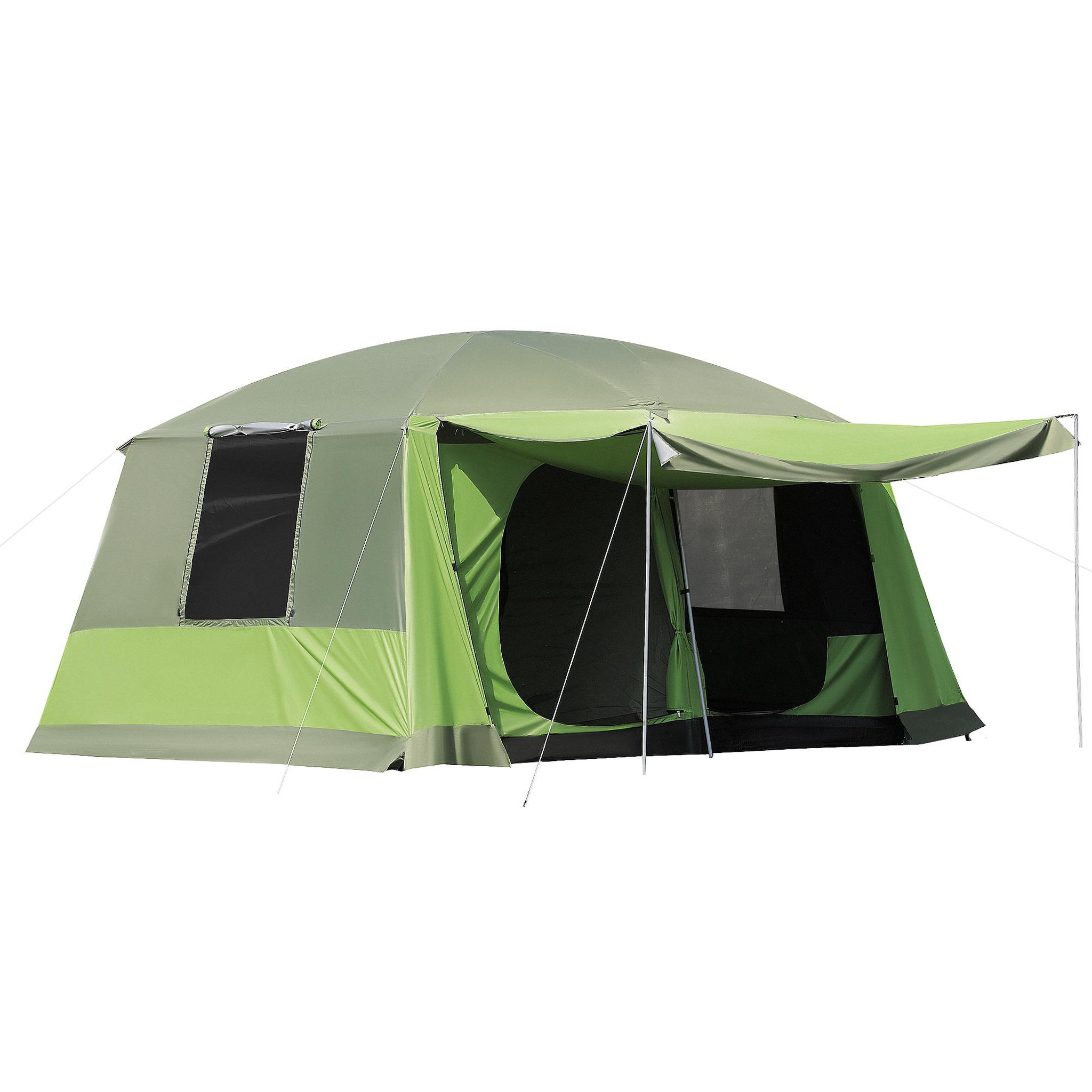 OUTSUNNY Tente de camping familiale avec porche 4 à 8 personnes sac de transport inclus vert