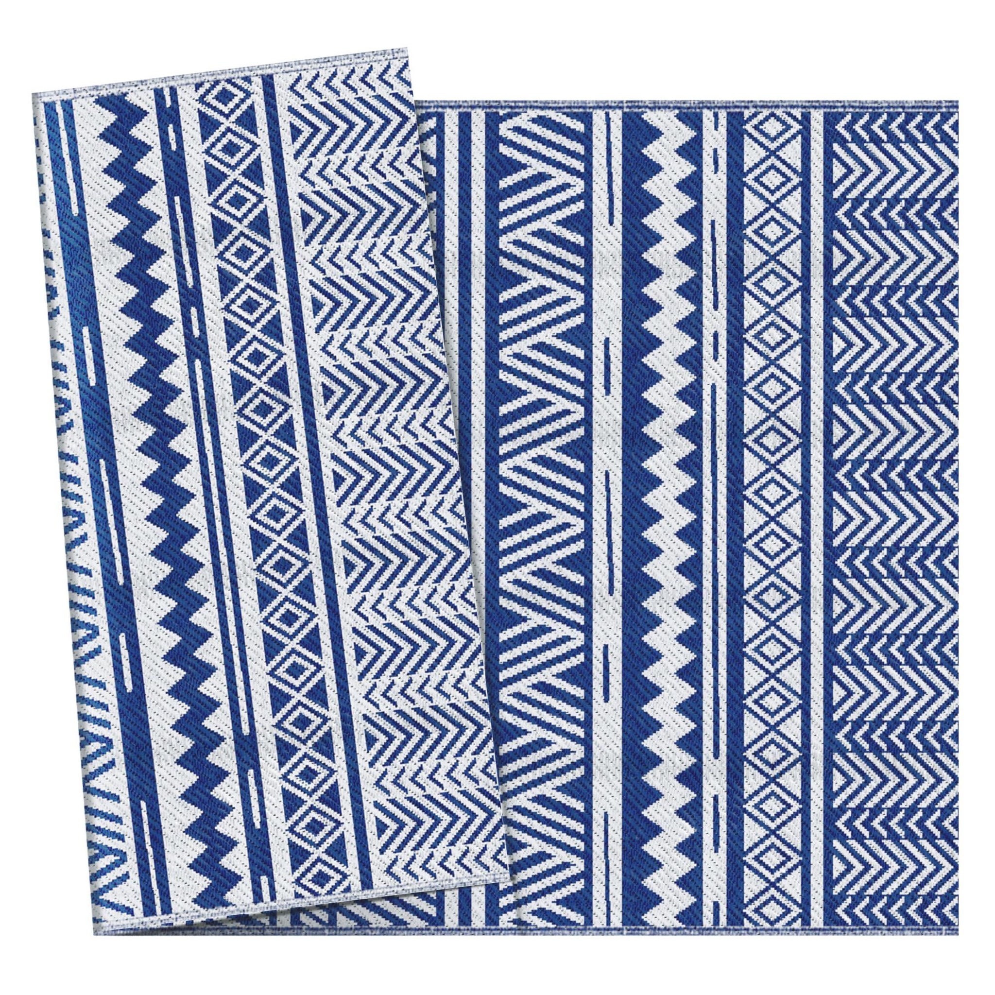 Voir la diapositive 5 : OUTSUNNY Tapis extérieur style graphique - tapis réversible - dim. 2,74L x 1,82l m, ép. 3 mm - PP haute densité 310 g/m² bleu blanc